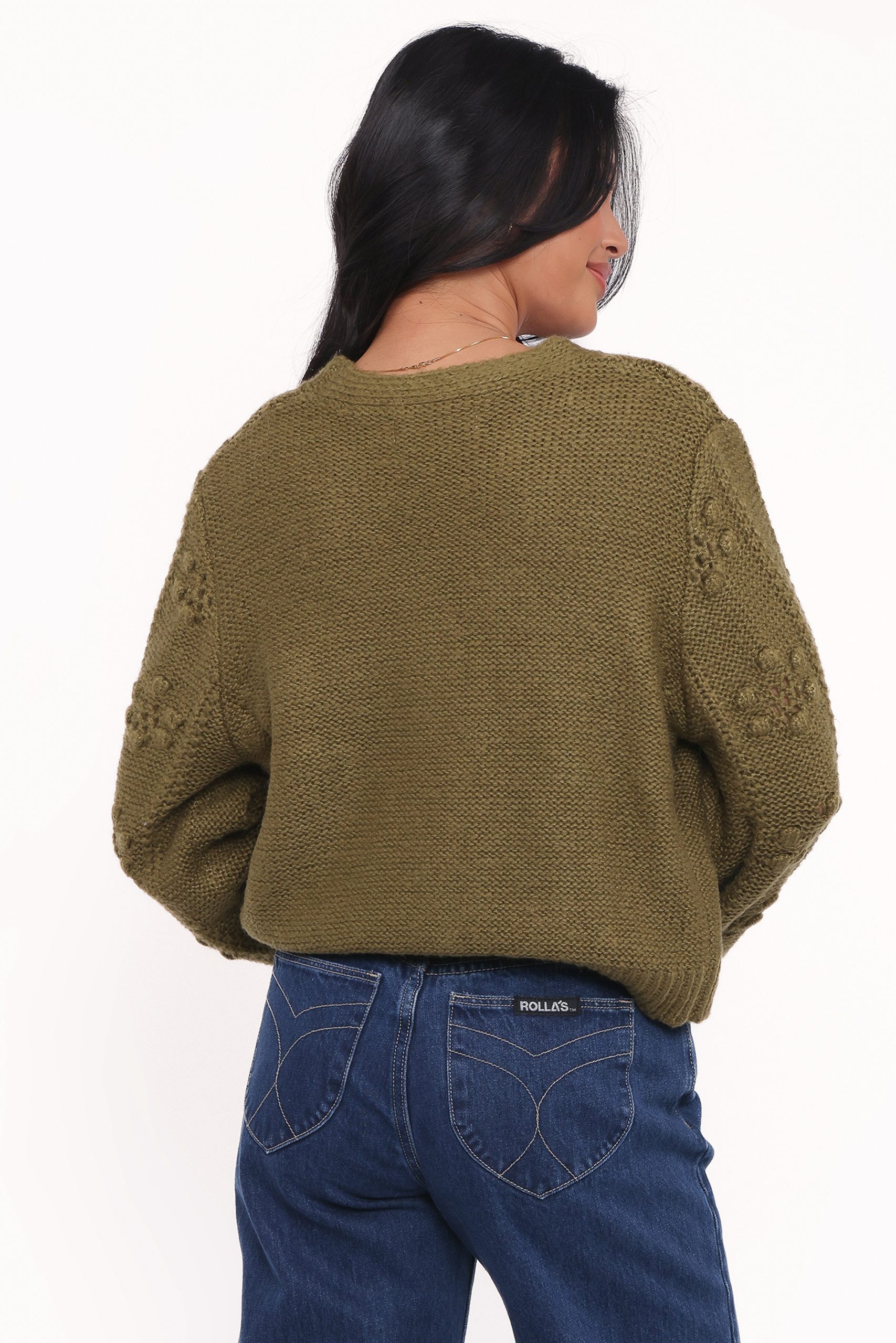 Melody Textured Button Up Cardigan - Olive - Image 4