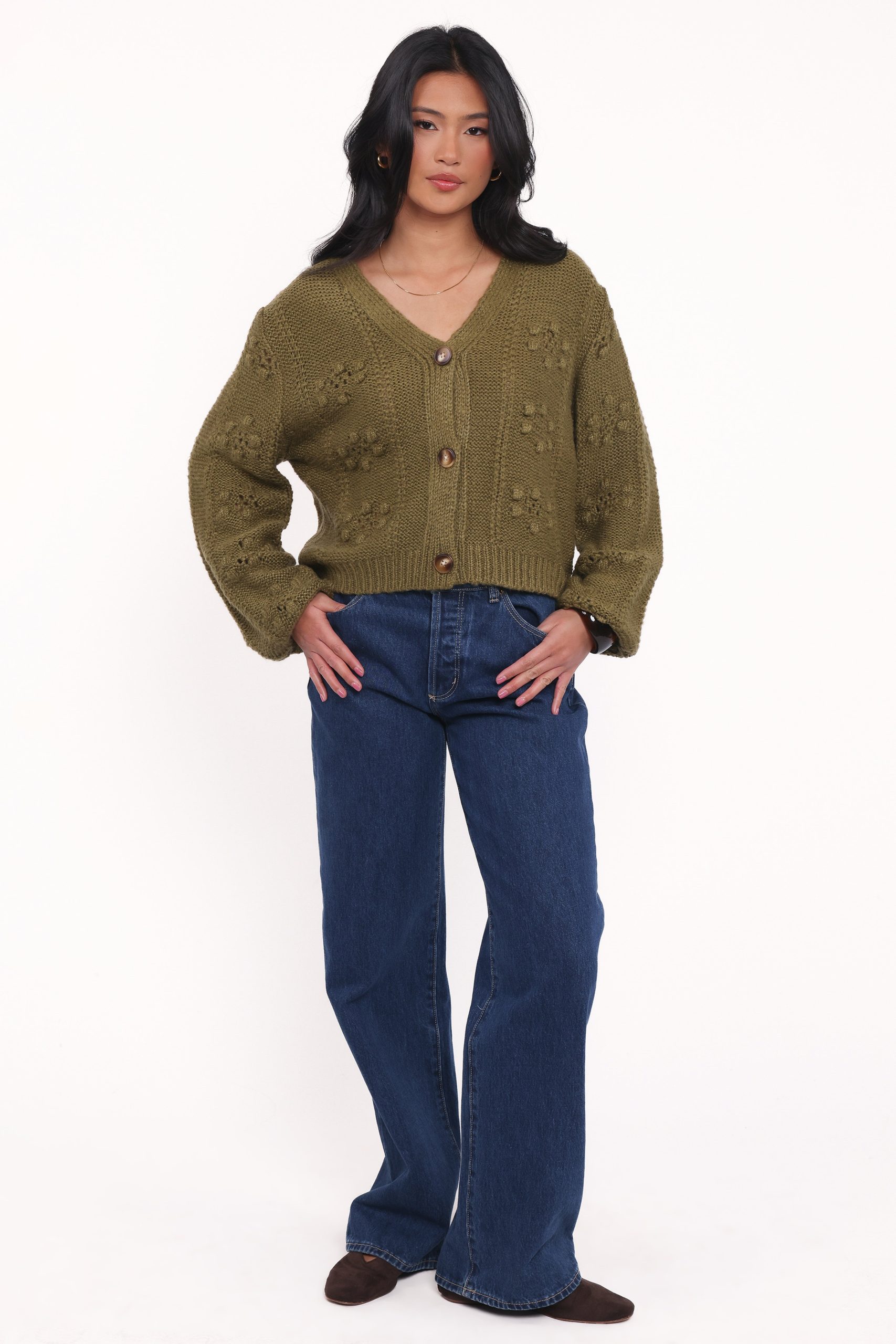 Melody Textured Button Up Cardigan - Olive - Image 5