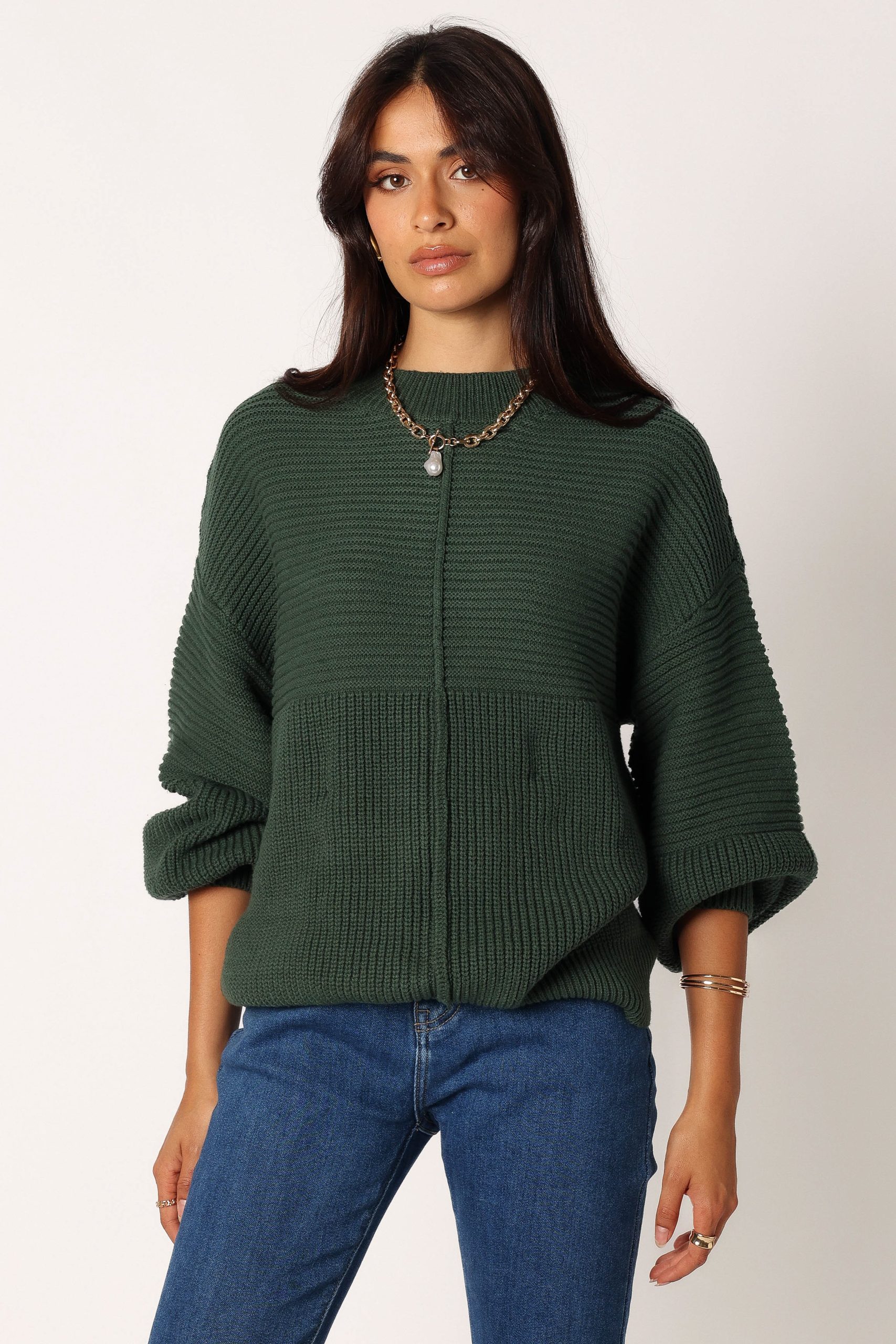 Meredith Ribbed Crewneck Knit Sweater - Green - Image 2