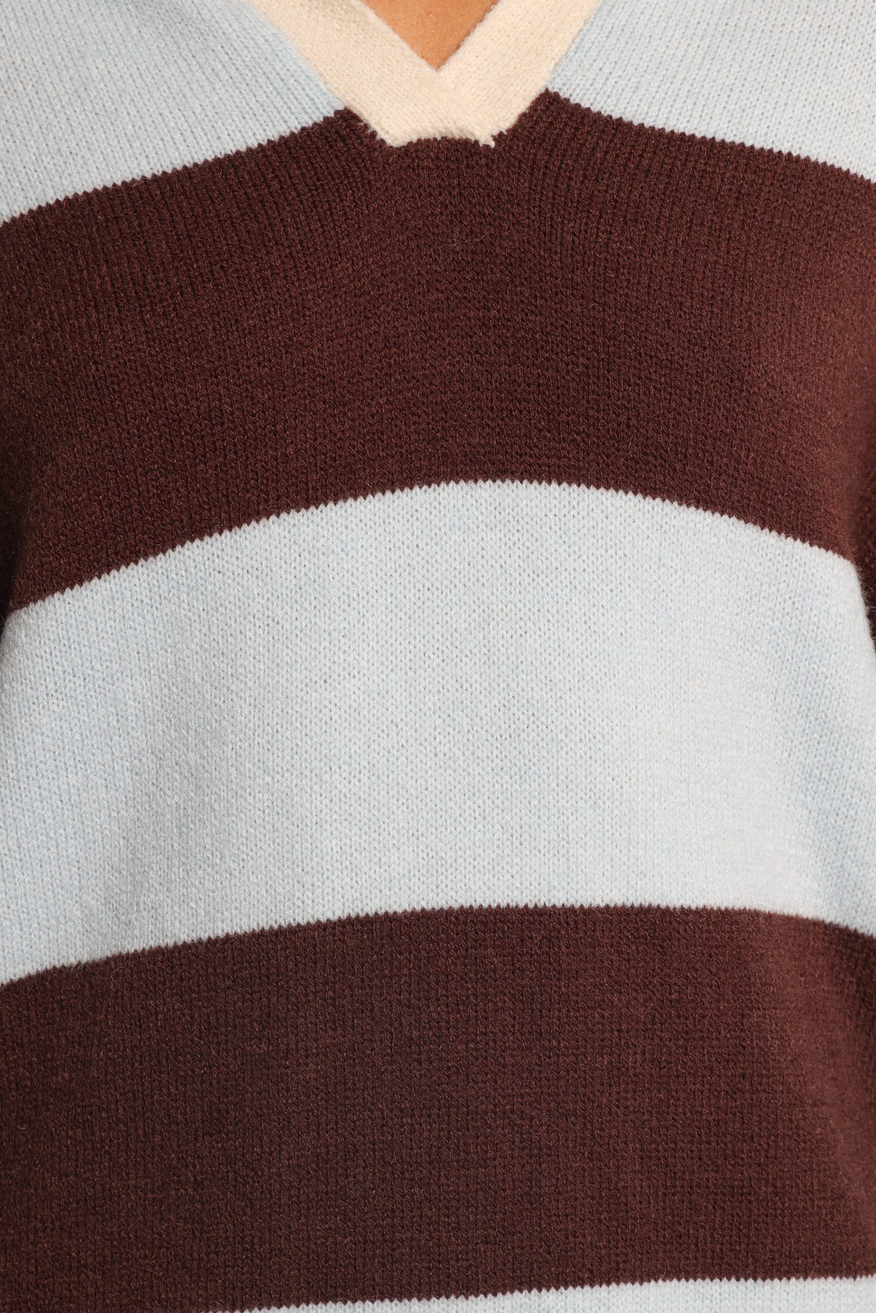 Mikaela Rugby Stripe Knit Sweater - Brown/Blue Stripe - Image 6