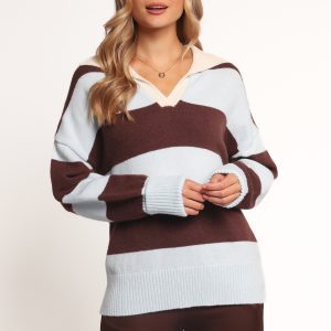 Mikaela Rugby Stripe Knit Sweater - Brown/Blue Stripe