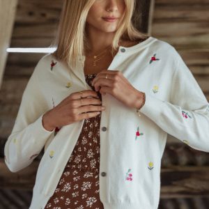 Millen Flower Embroidery Cardigan - Cream