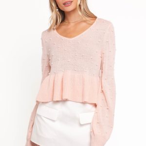Molly Pearl Peplum Knit Sweater - Light Pink