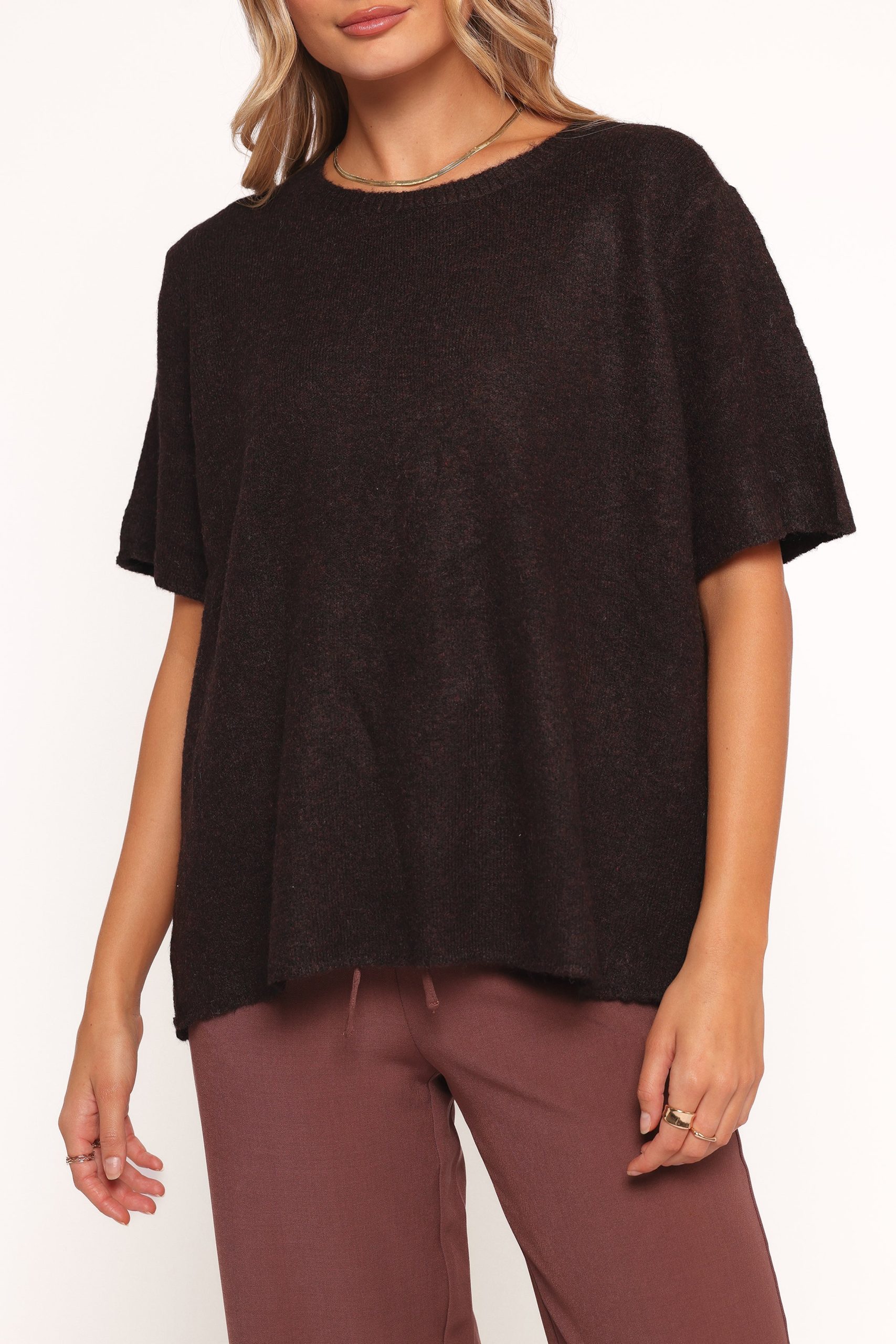 Morris Short Sleeve Oversized Sweater Tee - Dark Chocolate - Image 2