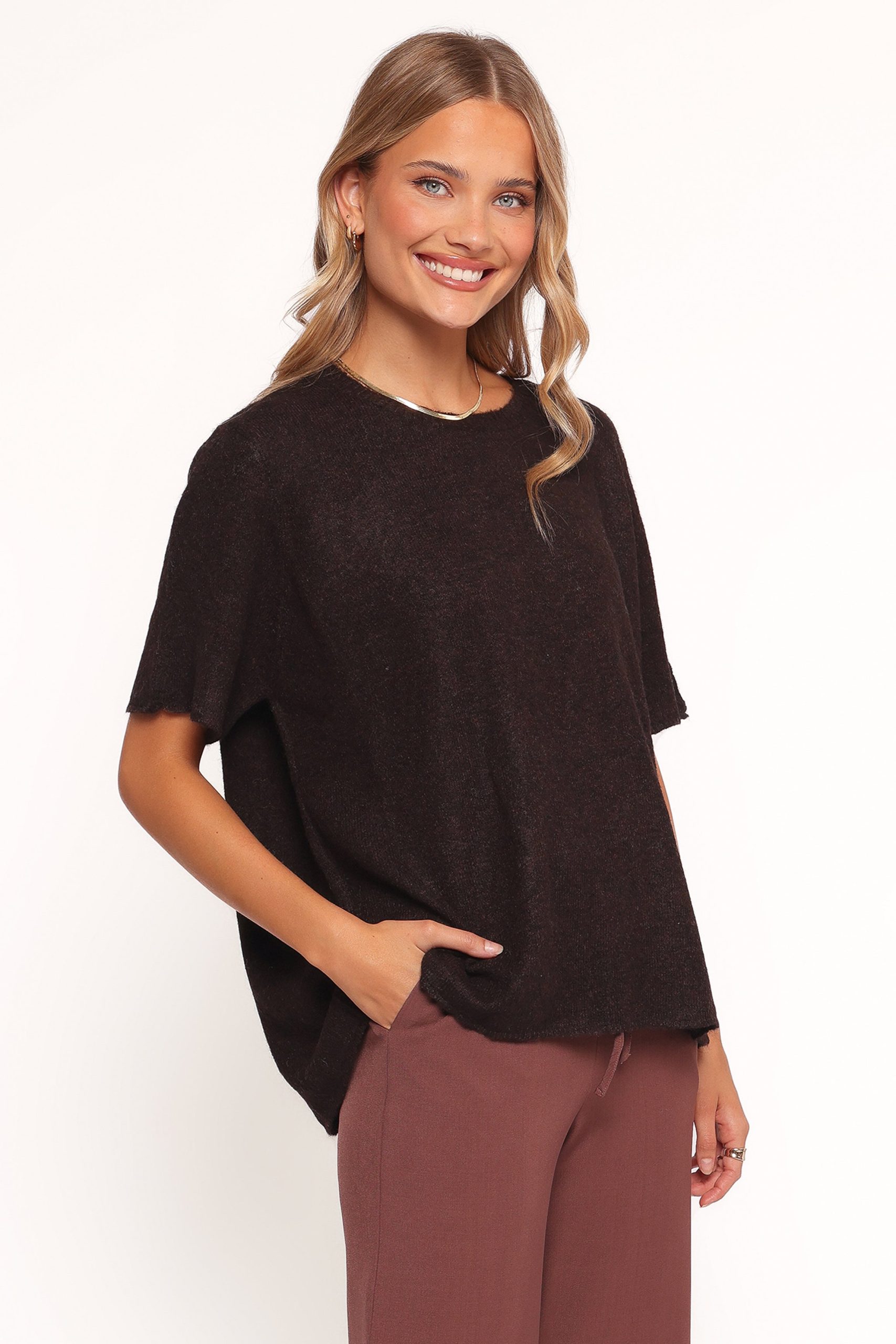 Morris Short Sleeve Oversized Sweater Tee - Dark Chocolate - Image 3