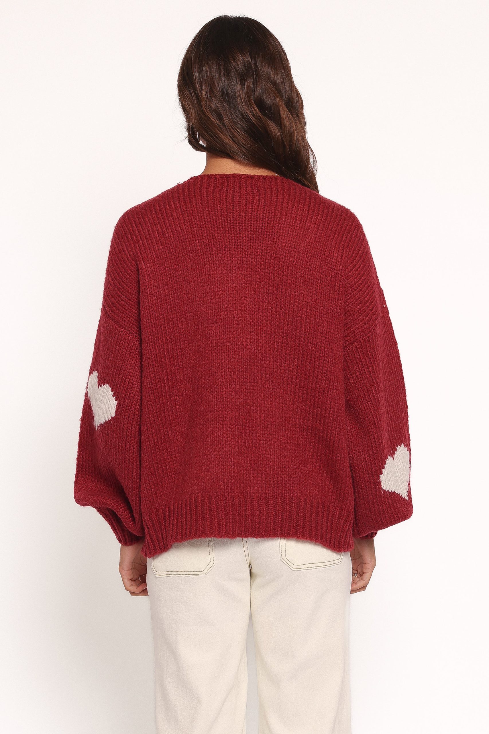 Nadine All Over Heart Tie Front Cardigan - Wine - Image 4