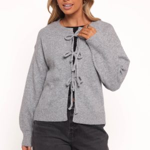 Neri Bow Tie Front Cardigan - Grey