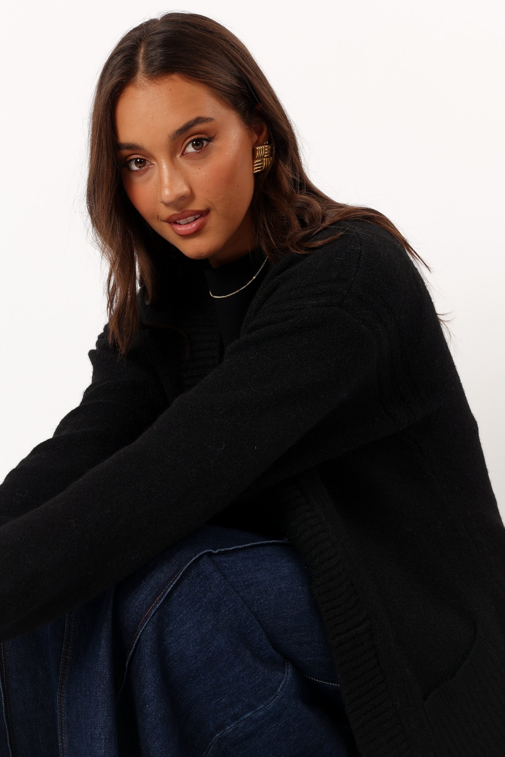 Nicolette Open Front Long Cardigan - Black - Image 2
