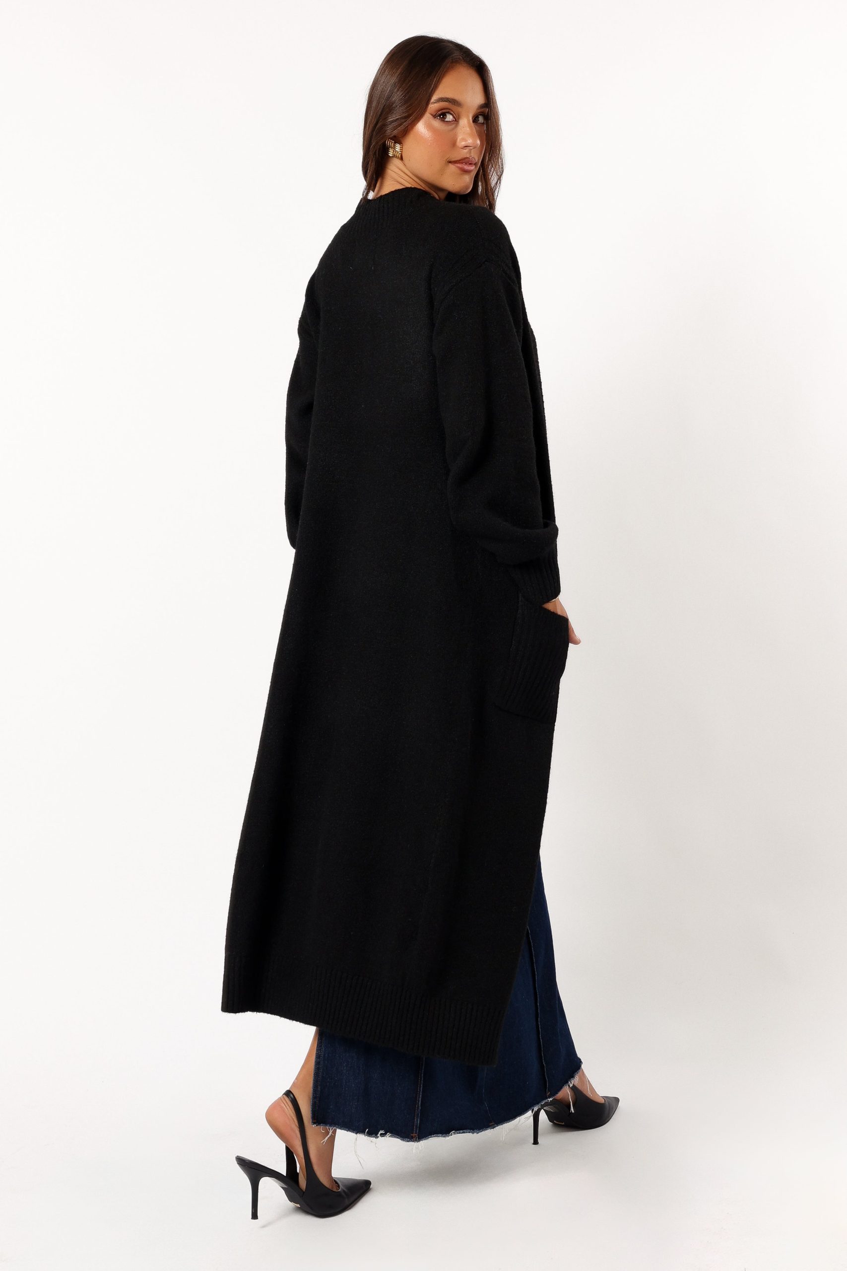 Nicolette Open Front Long Cardigan - Black - Image 4