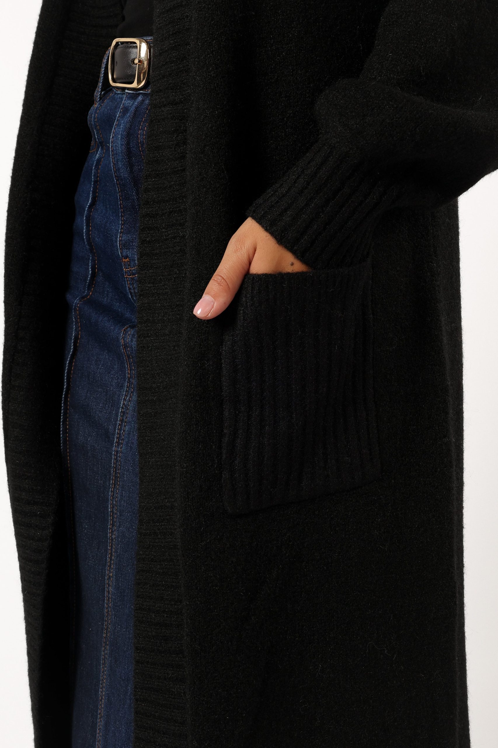 Nicolette Open Front Long Cardigan - Black - Image 5