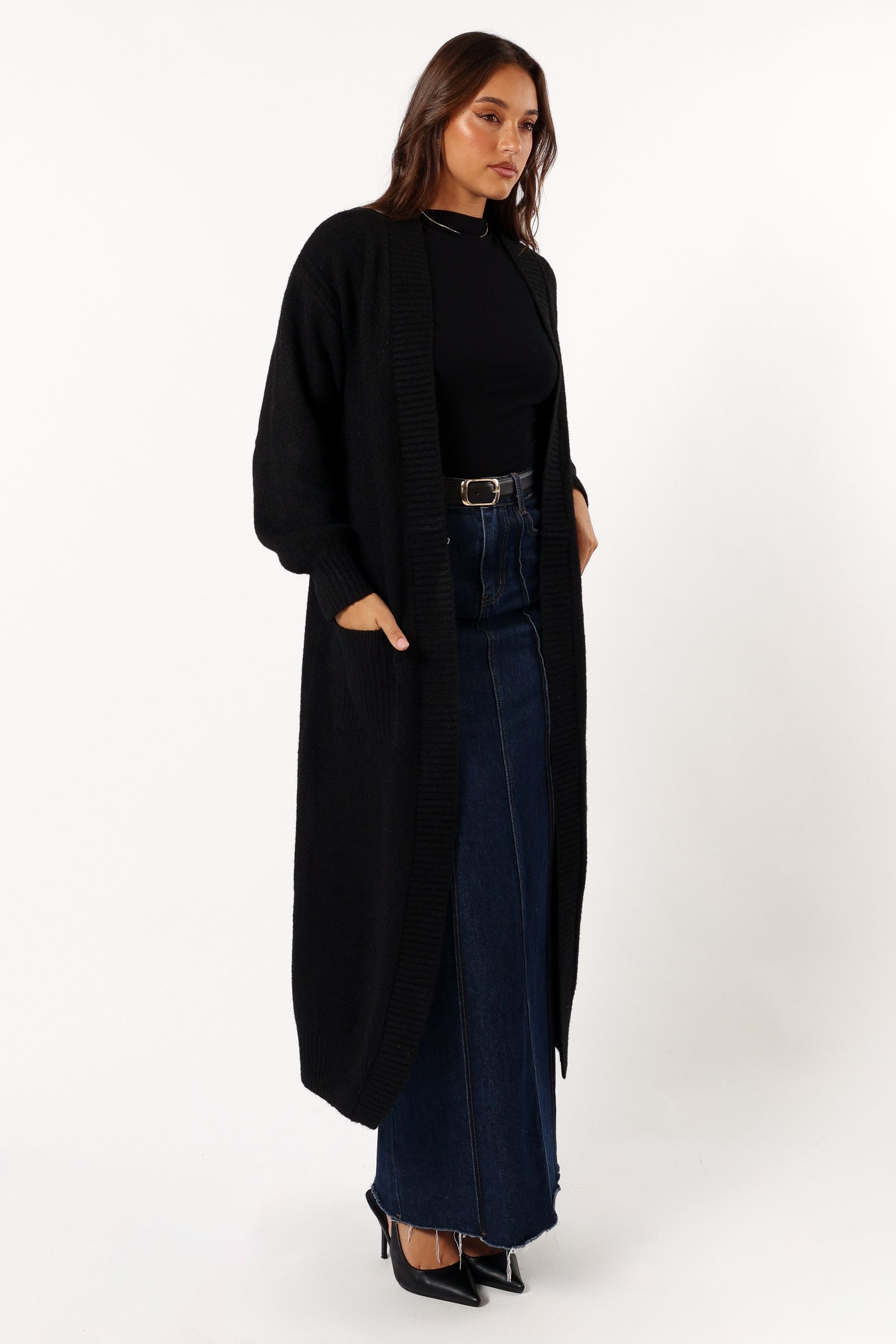Nicolette Open Front Long Cardigan - Black - Image 6