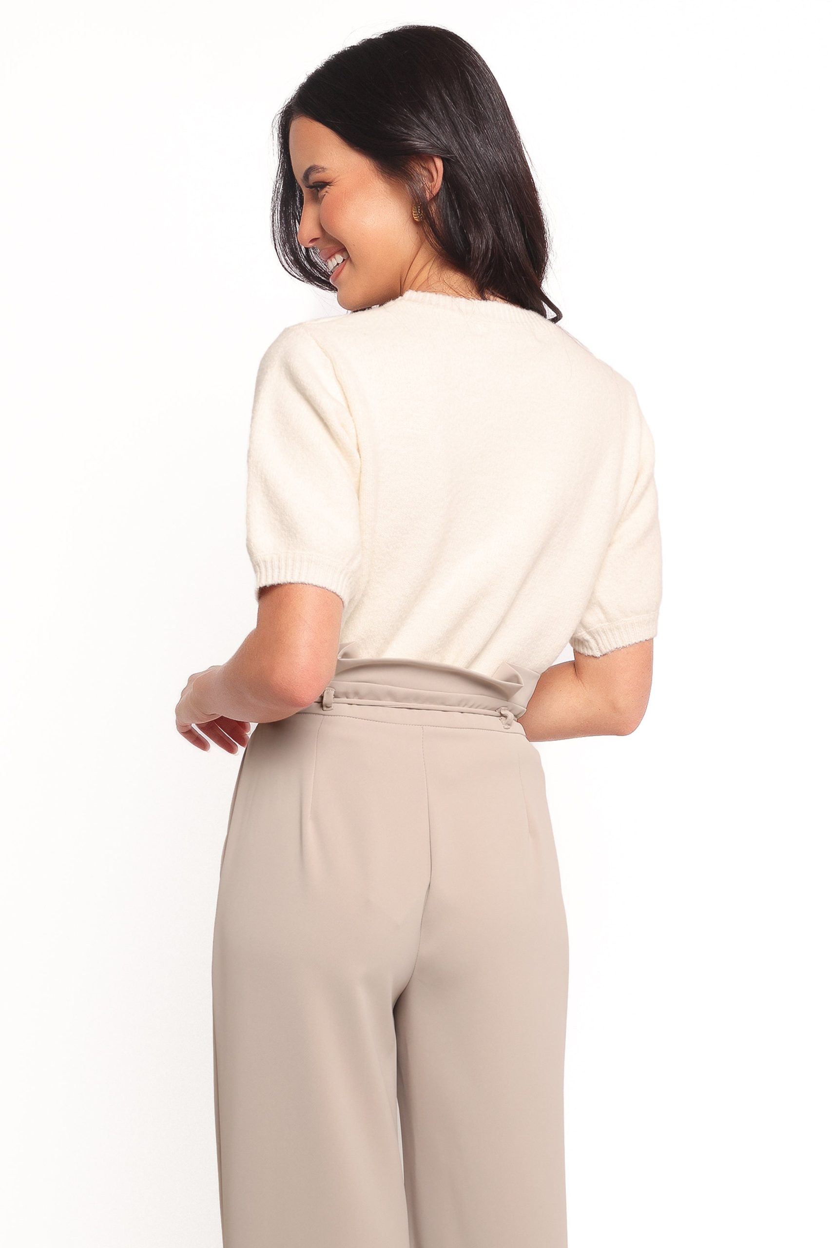 Orlana Embellished Neck Short Sleeve Sweater - Cream - Image 4
