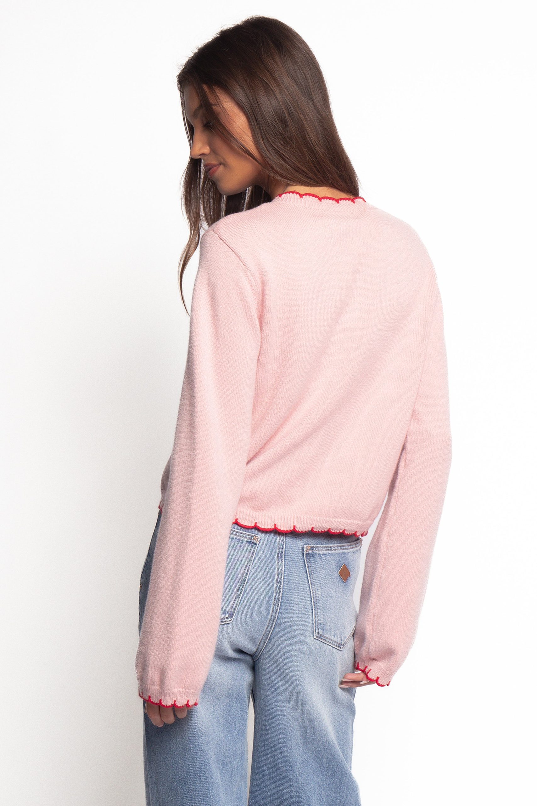 Payton Scallop Cardigan - Pink Red - Image 4