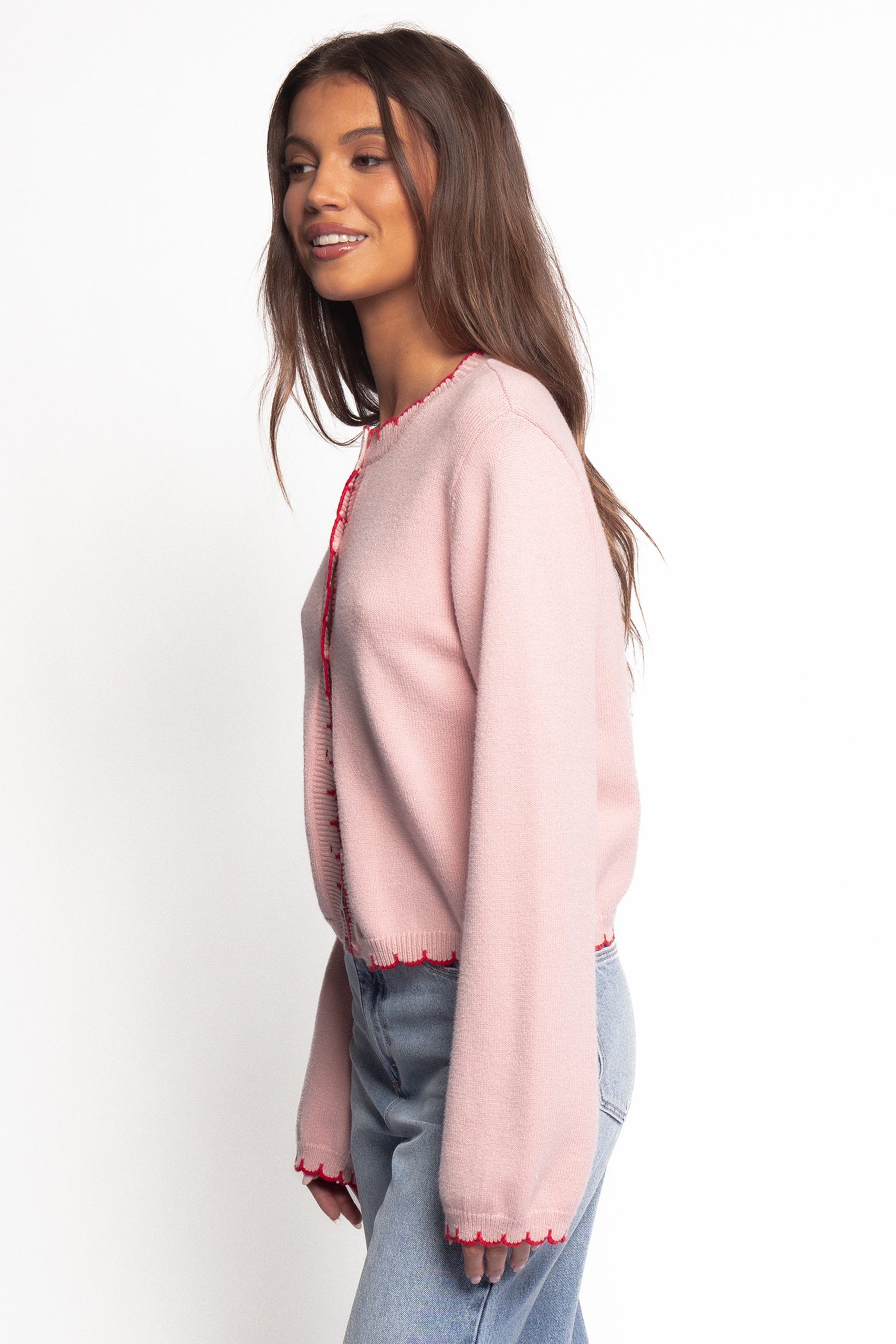 Payton Scallop Cardigan - Pink Red - Image 3