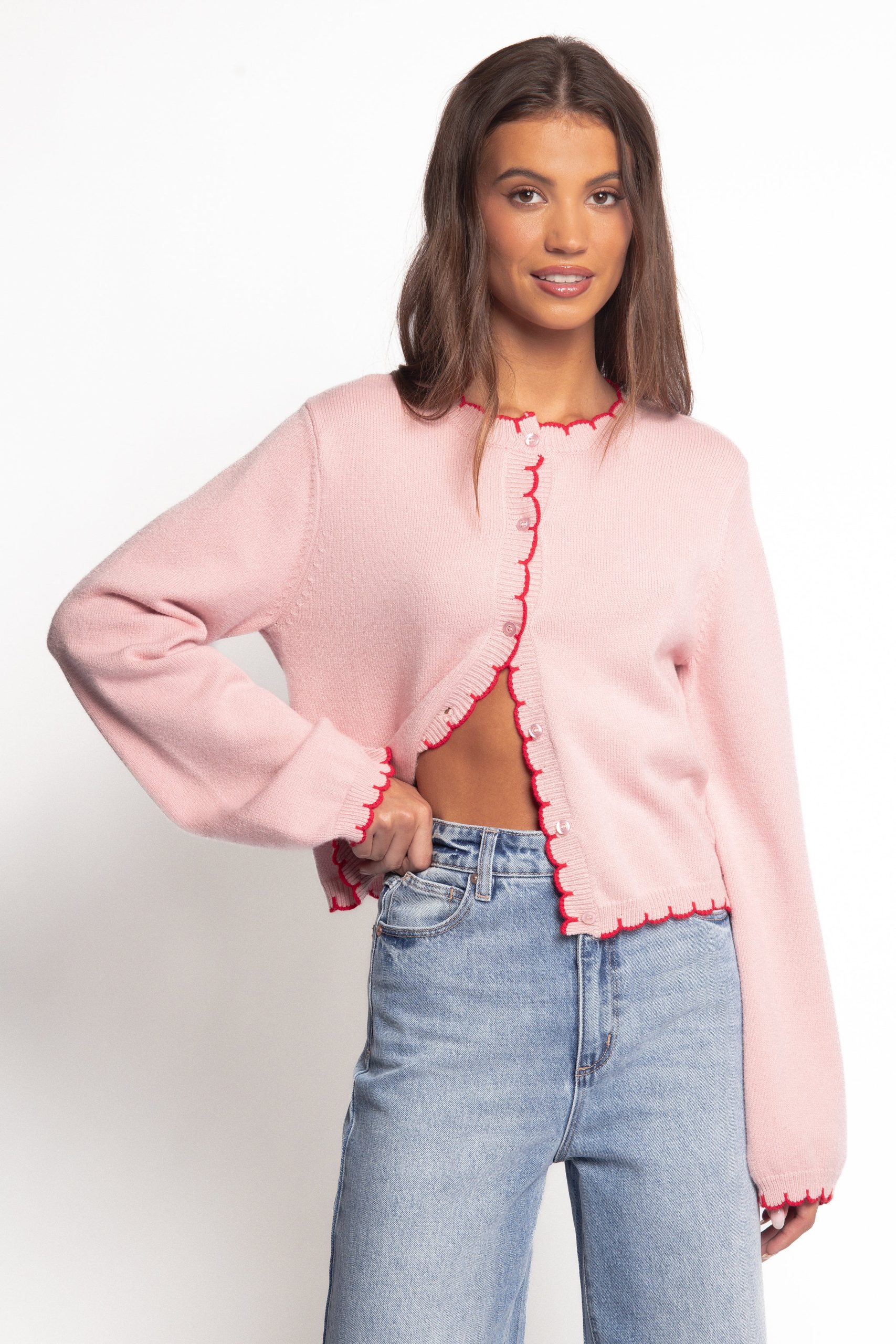 Payton Scallop Cardigan - Pink Red - Image 2