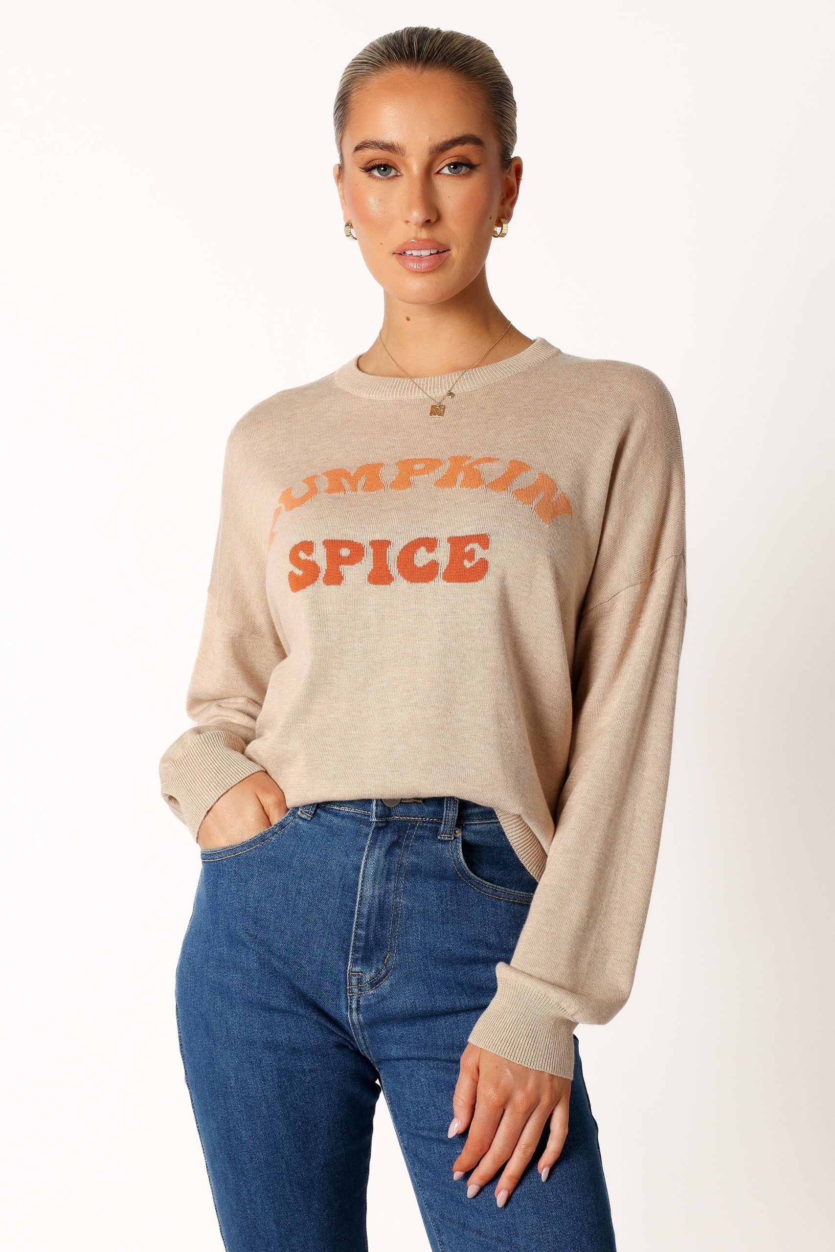 Pumpkin Spice Knit Sweater - Oatmeal - Image 3