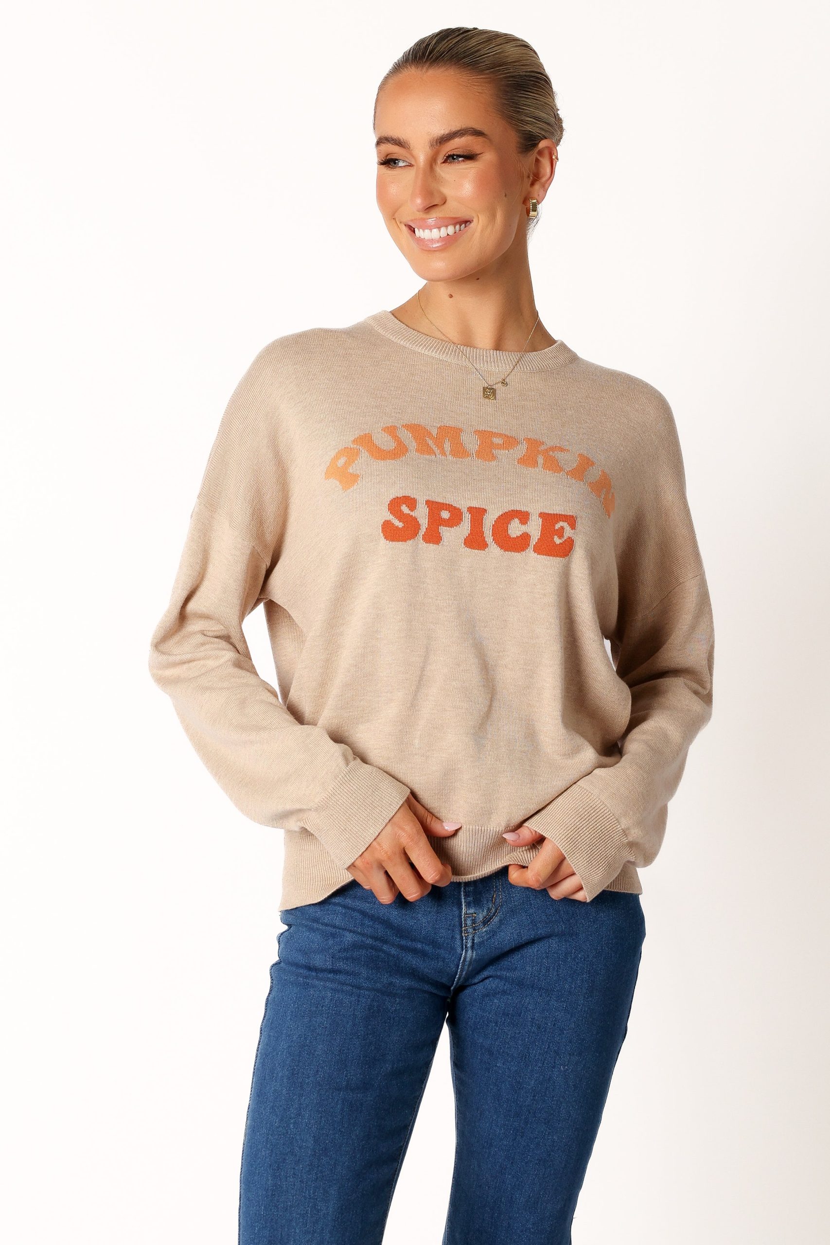 Pumpkin Spice Knit Sweater - Oatmeal - Image 4