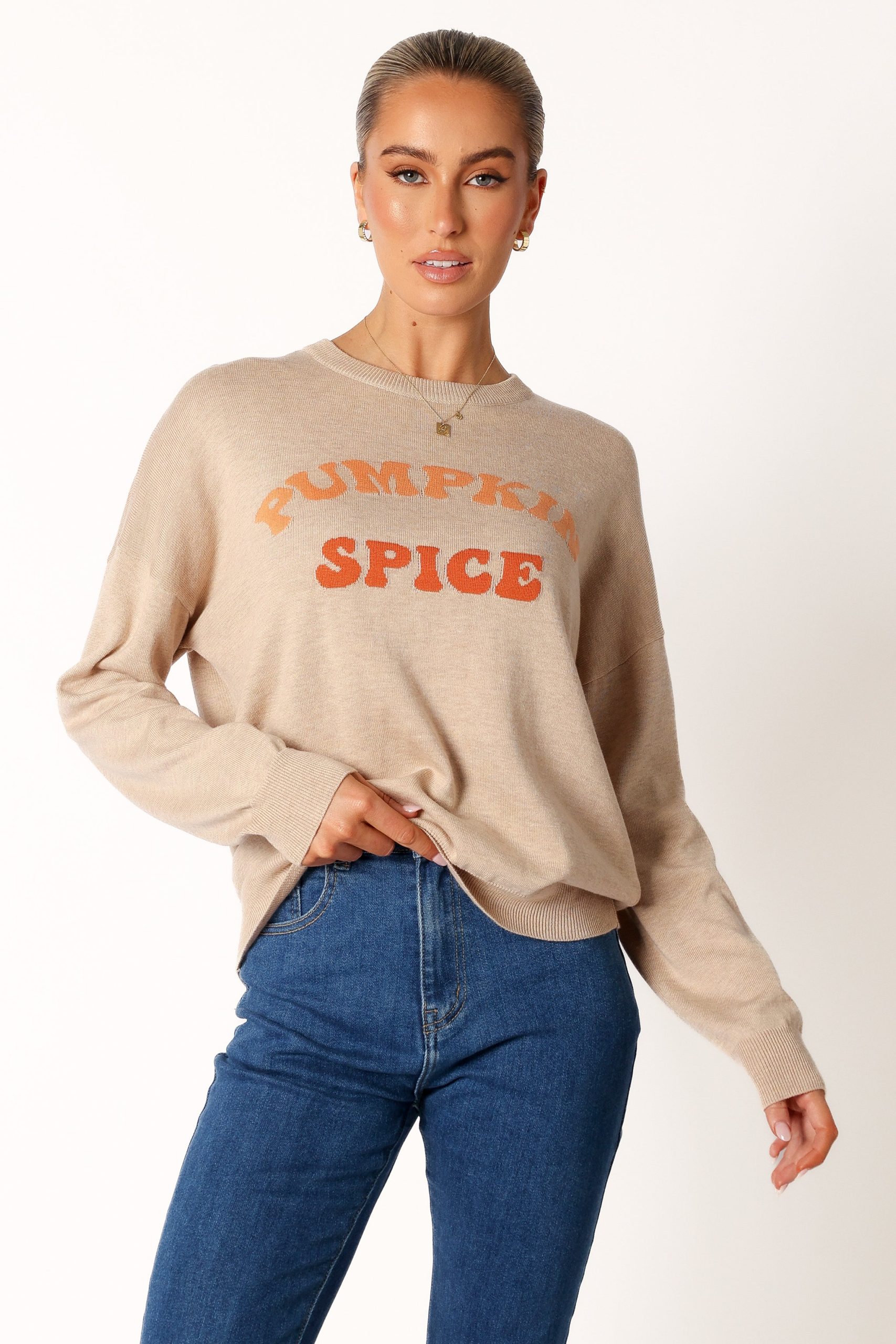 Pumpkin Spice Knit Sweater - Oatmeal - Image 8