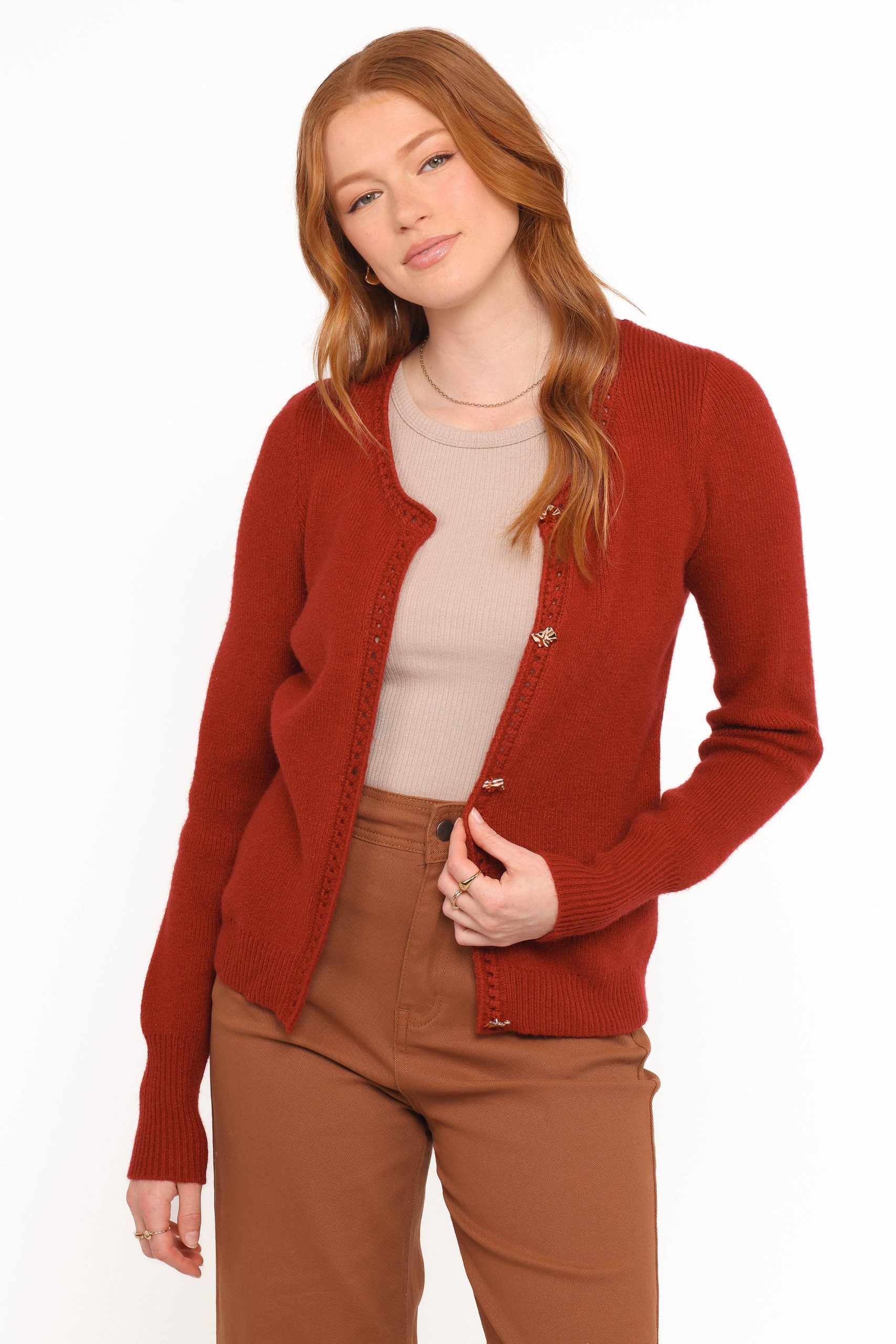 Quay Button Front Cardigan - Red - Image 2