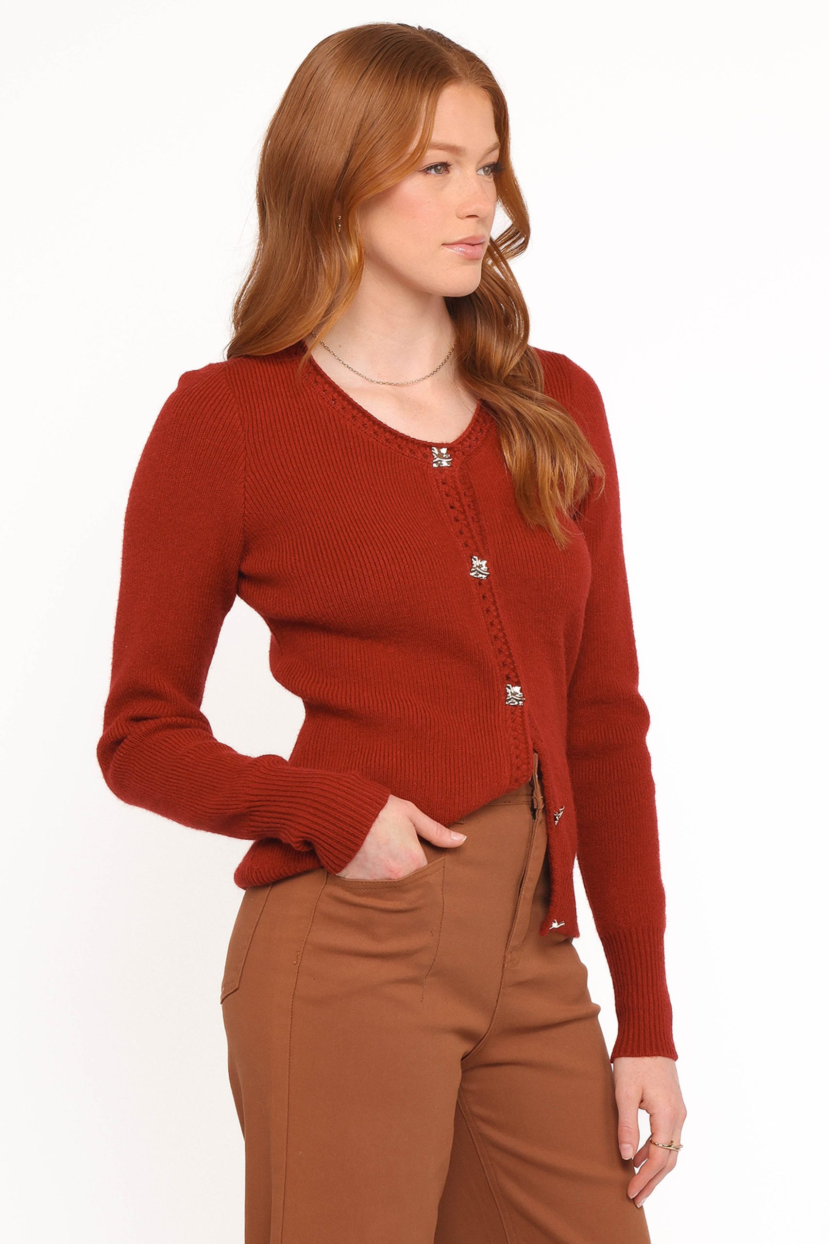 Quay Button Front Cardigan - Red - Image 3