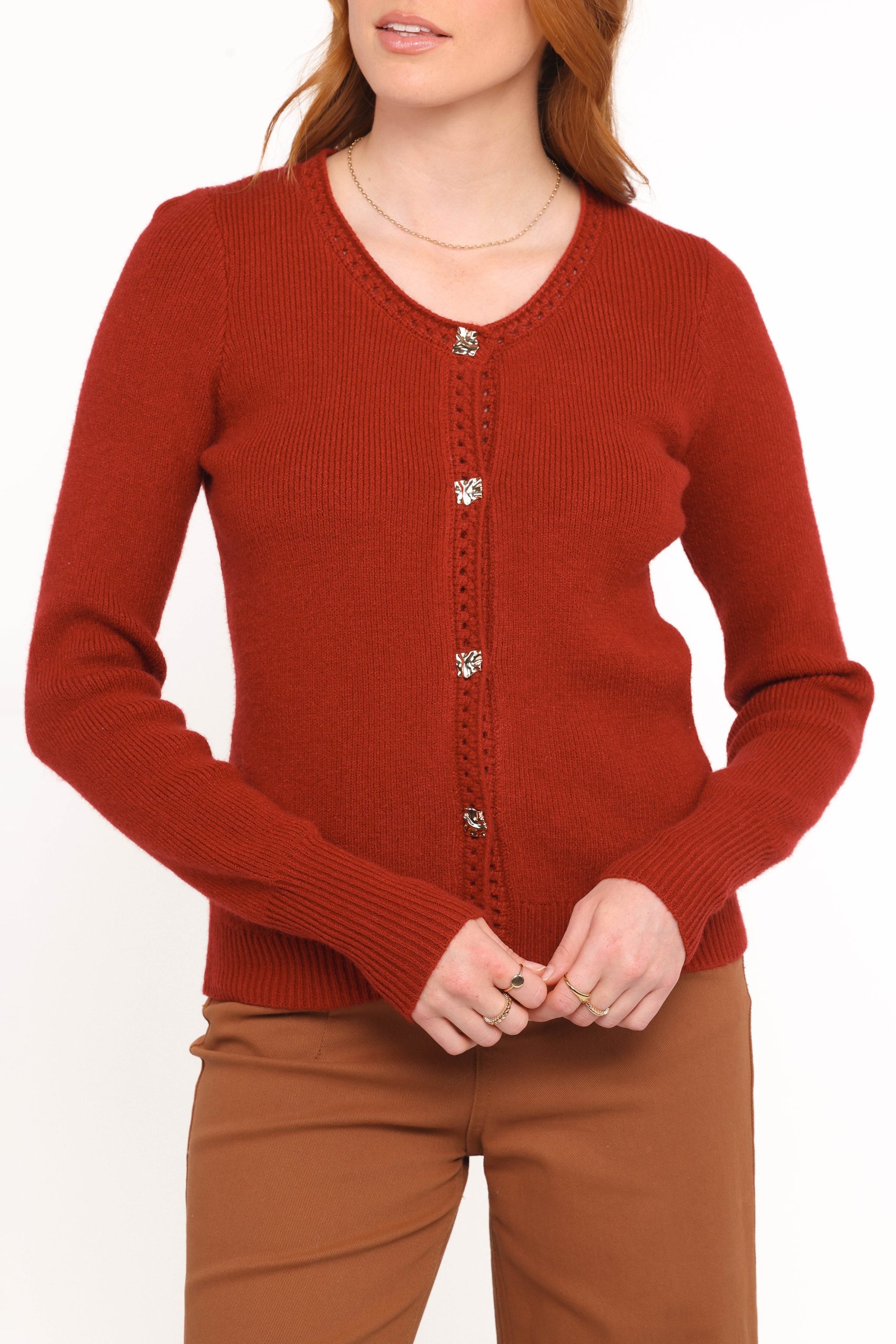Quay Button Front Cardigan - Red - Image 5