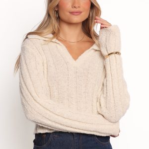 Romy Collar Knit Sweater - Ecru