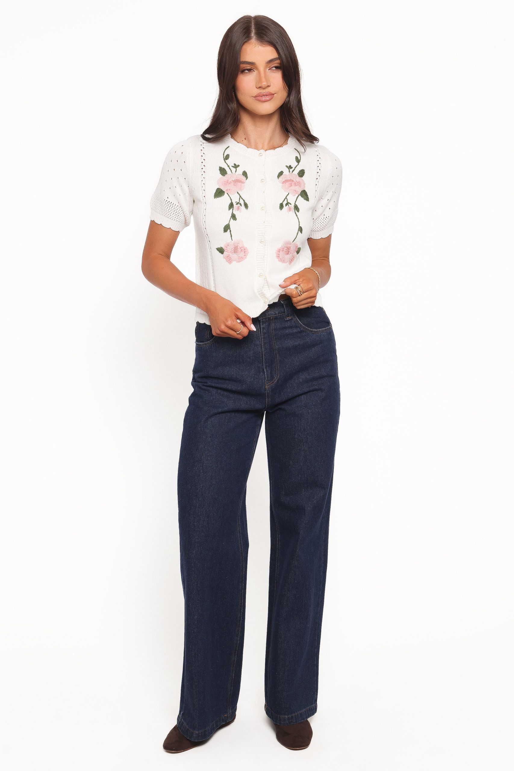 Rossi Floral Button Up Cardigan - White/Pink - Image 5
