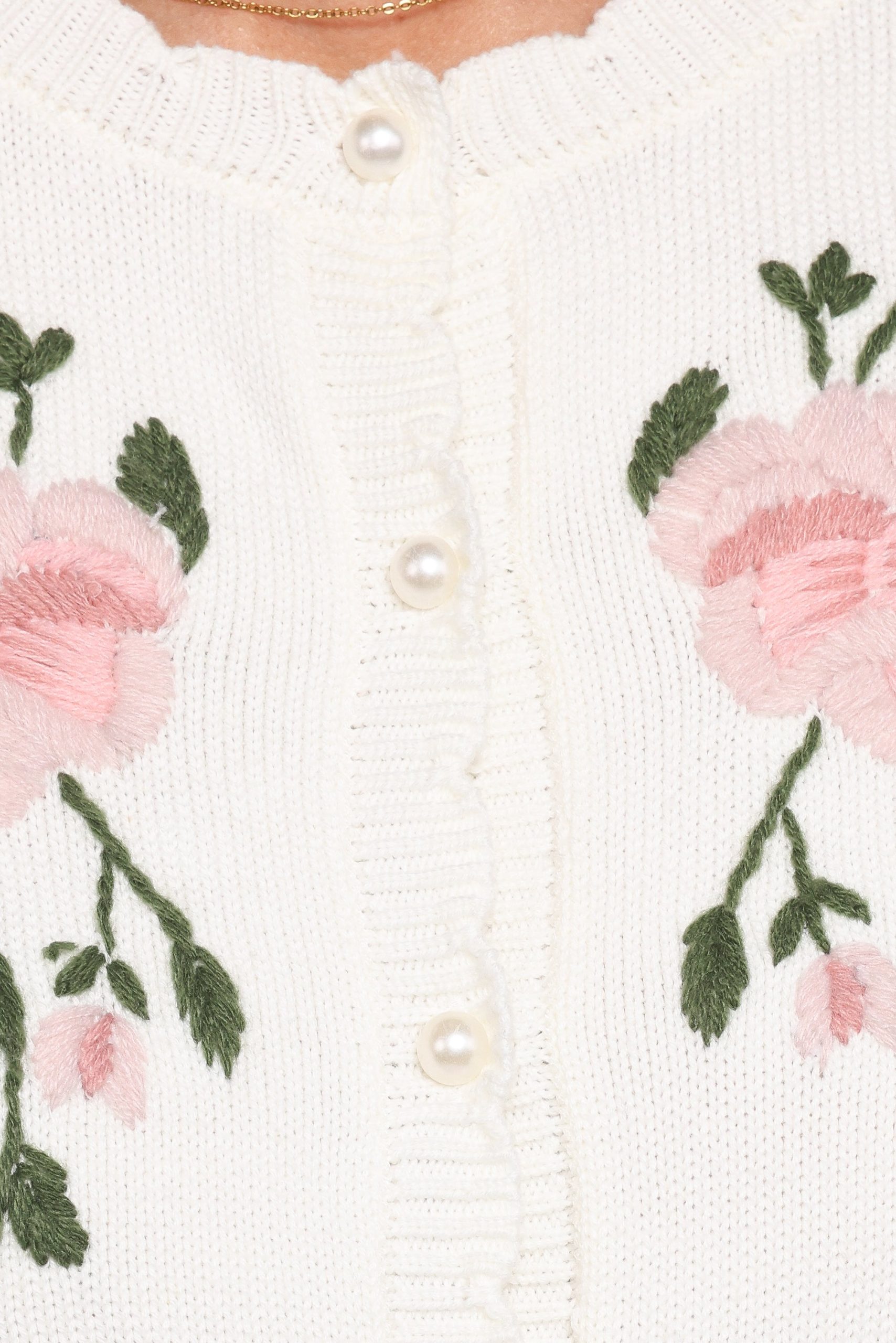 Rossi Floral Button Up Cardigan - White/Pink - Image 6