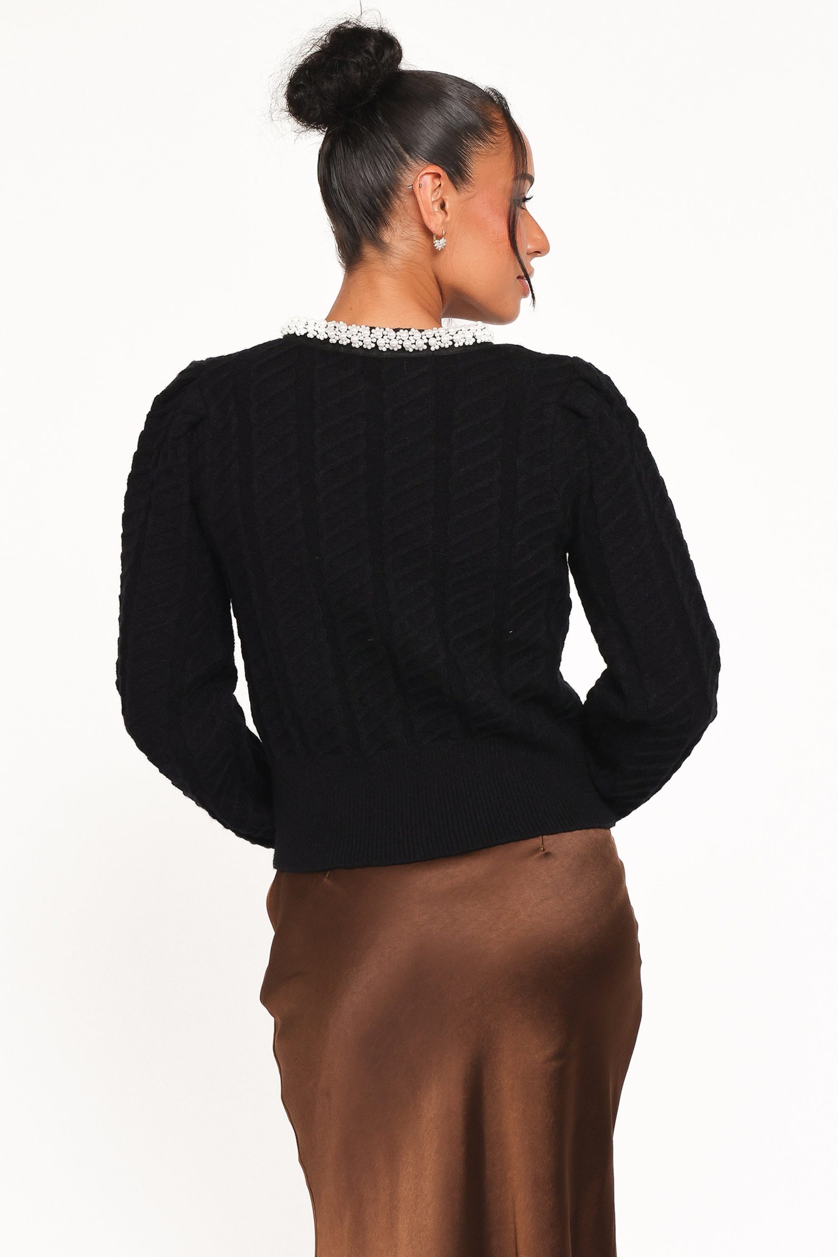 Sheena Rhinestone Collar Holiday Cardigan - Black - Image 5
