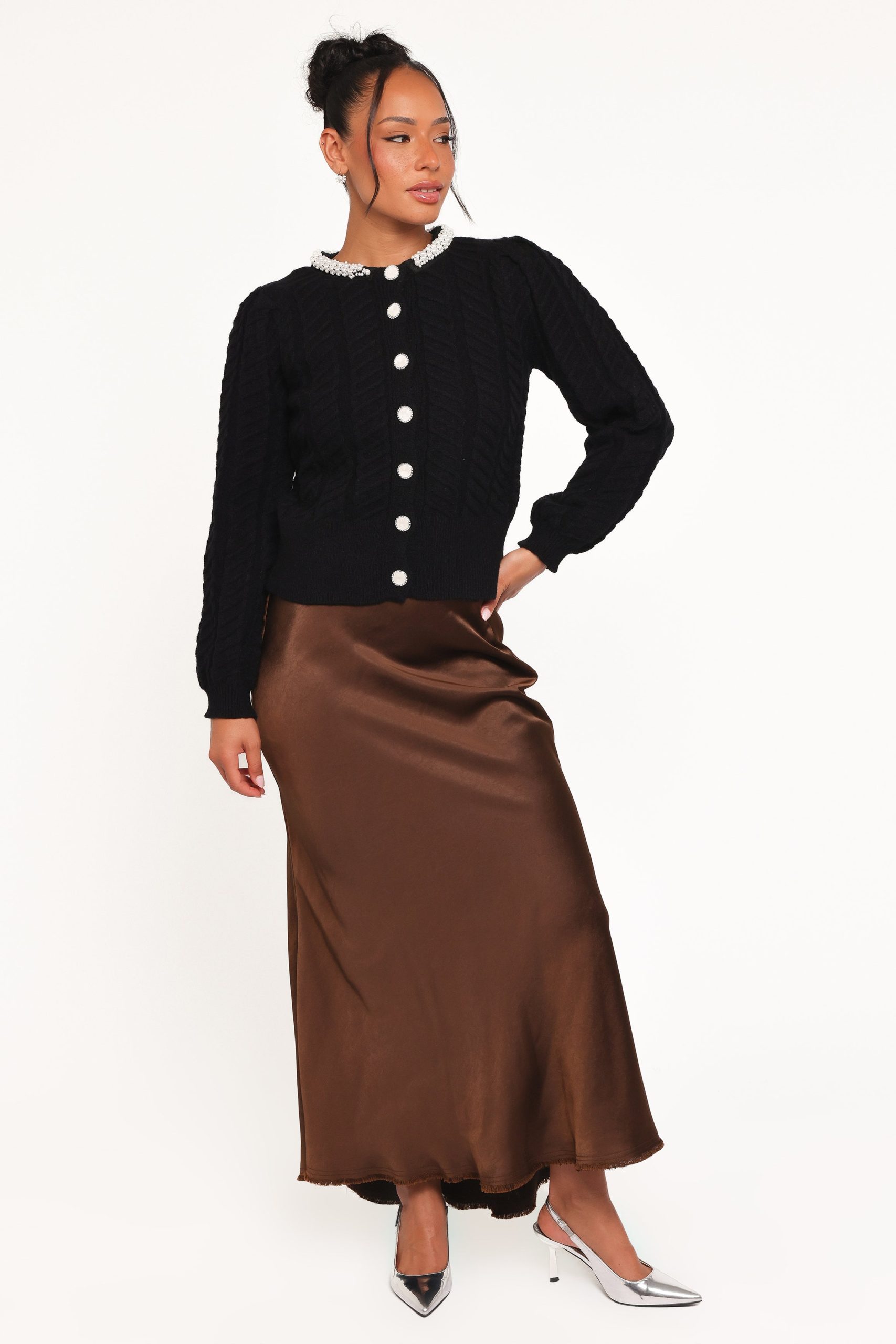 Sheena Rhinestone Collar Holiday Cardigan - Black - Image 6