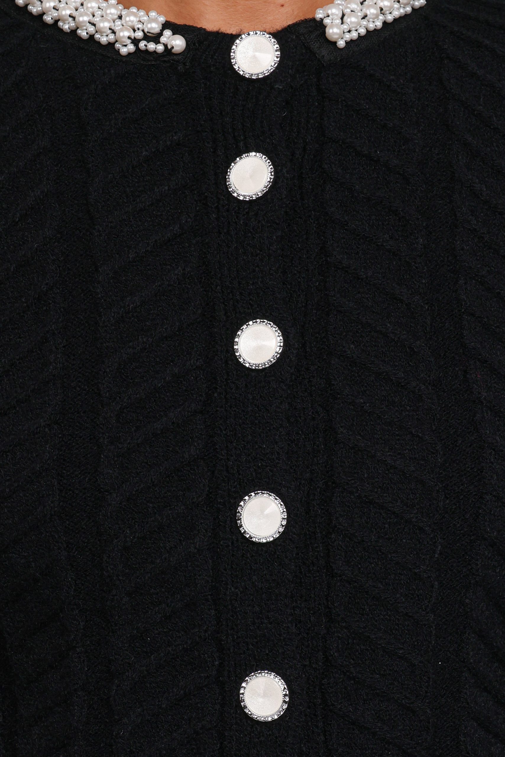 Sheena Rhinestone Collar Holiday Cardigan - Black - Image 7