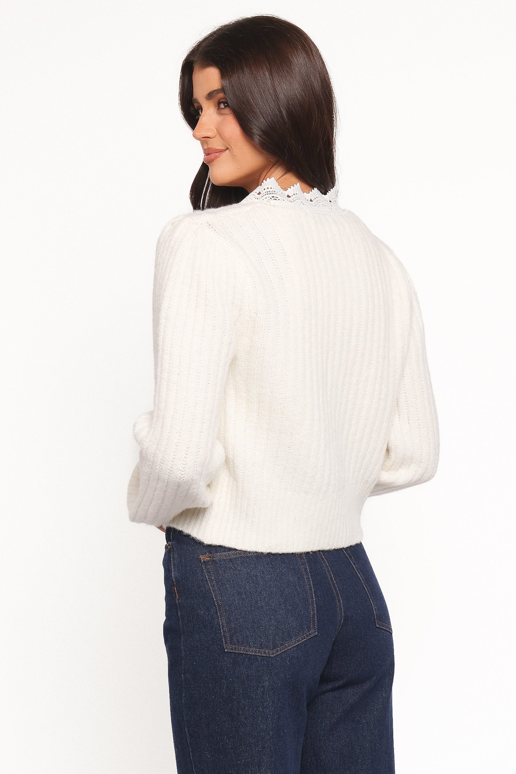 Silvie Lace Front Tie Cardigan - Cream - Image 4