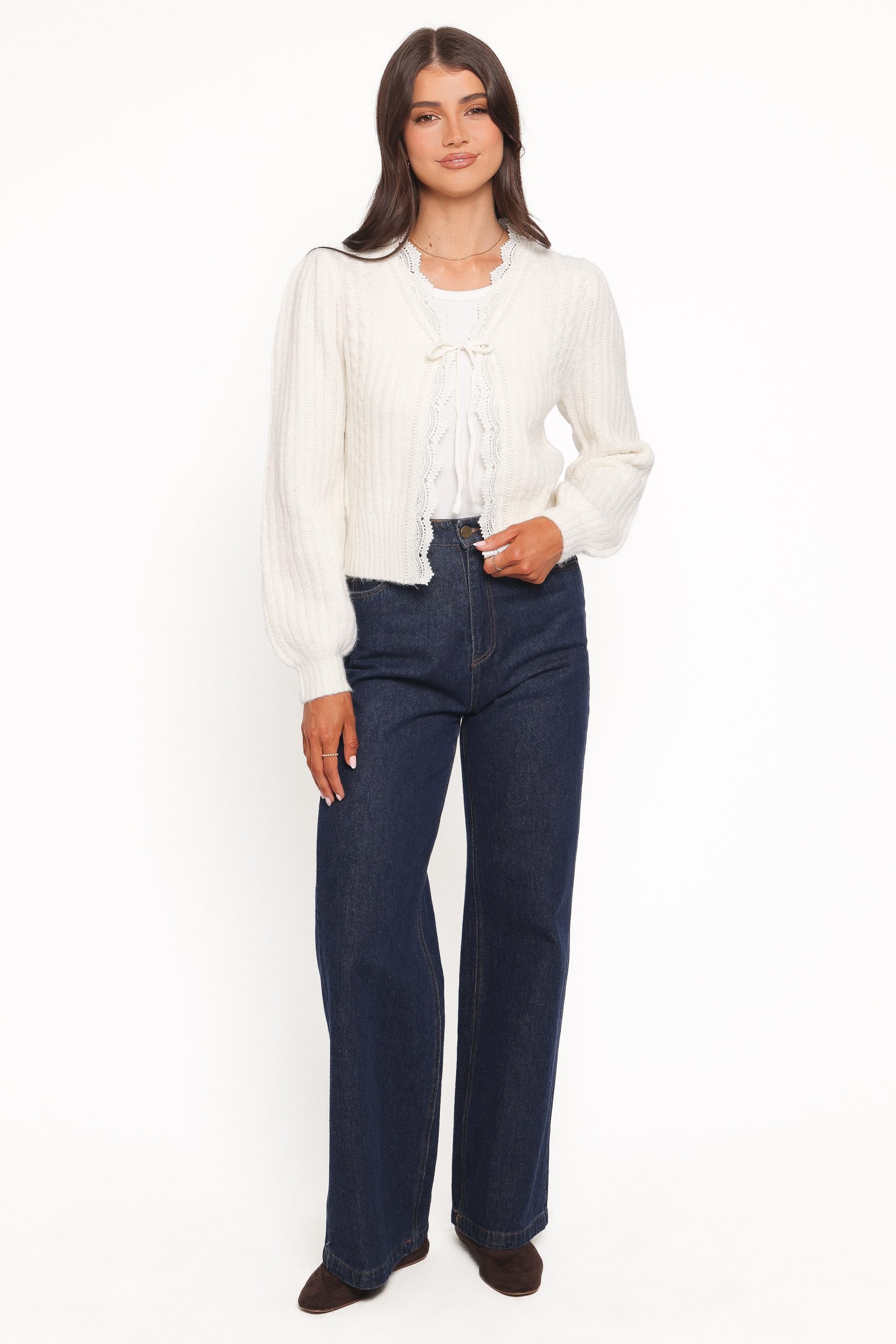 Silvie Lace Front Tie Cardigan - Cream - Image 5