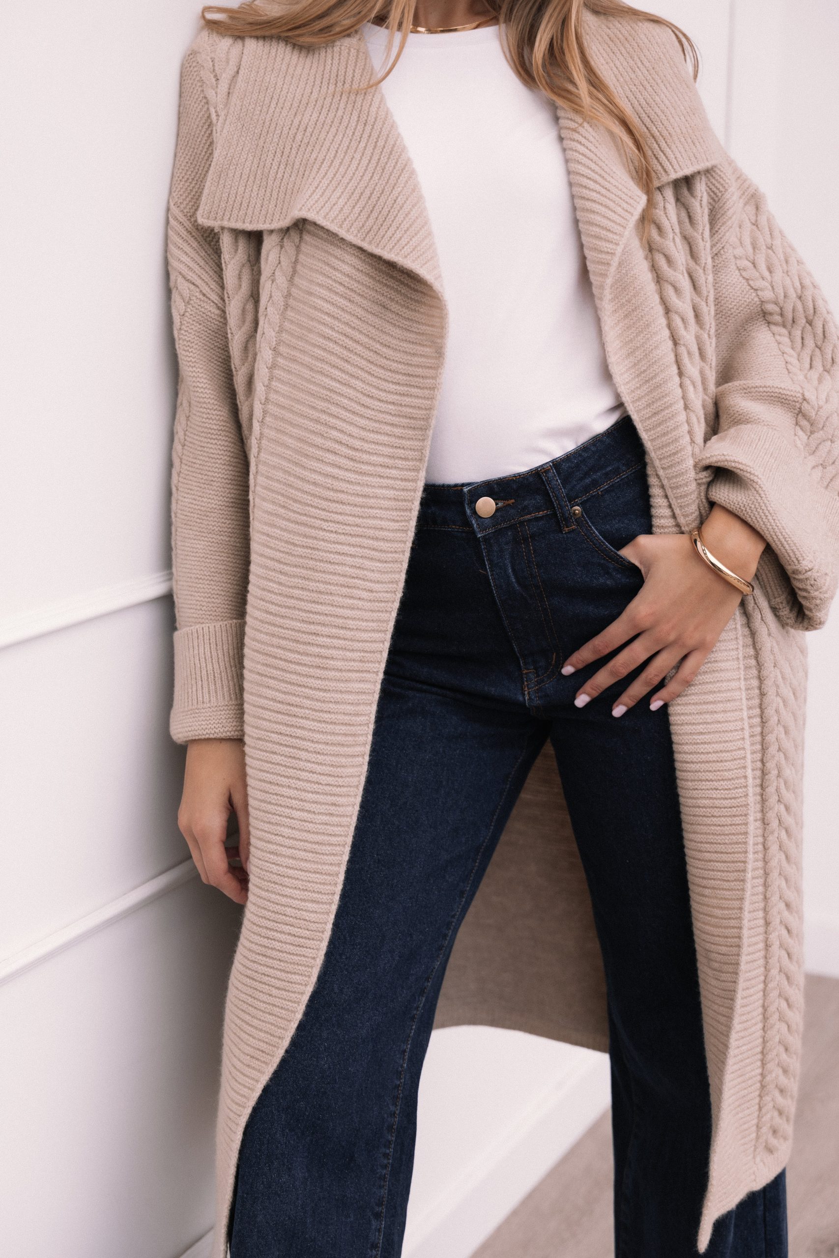 Soma Oversized Open Front Cardigan - Beige - Image 3