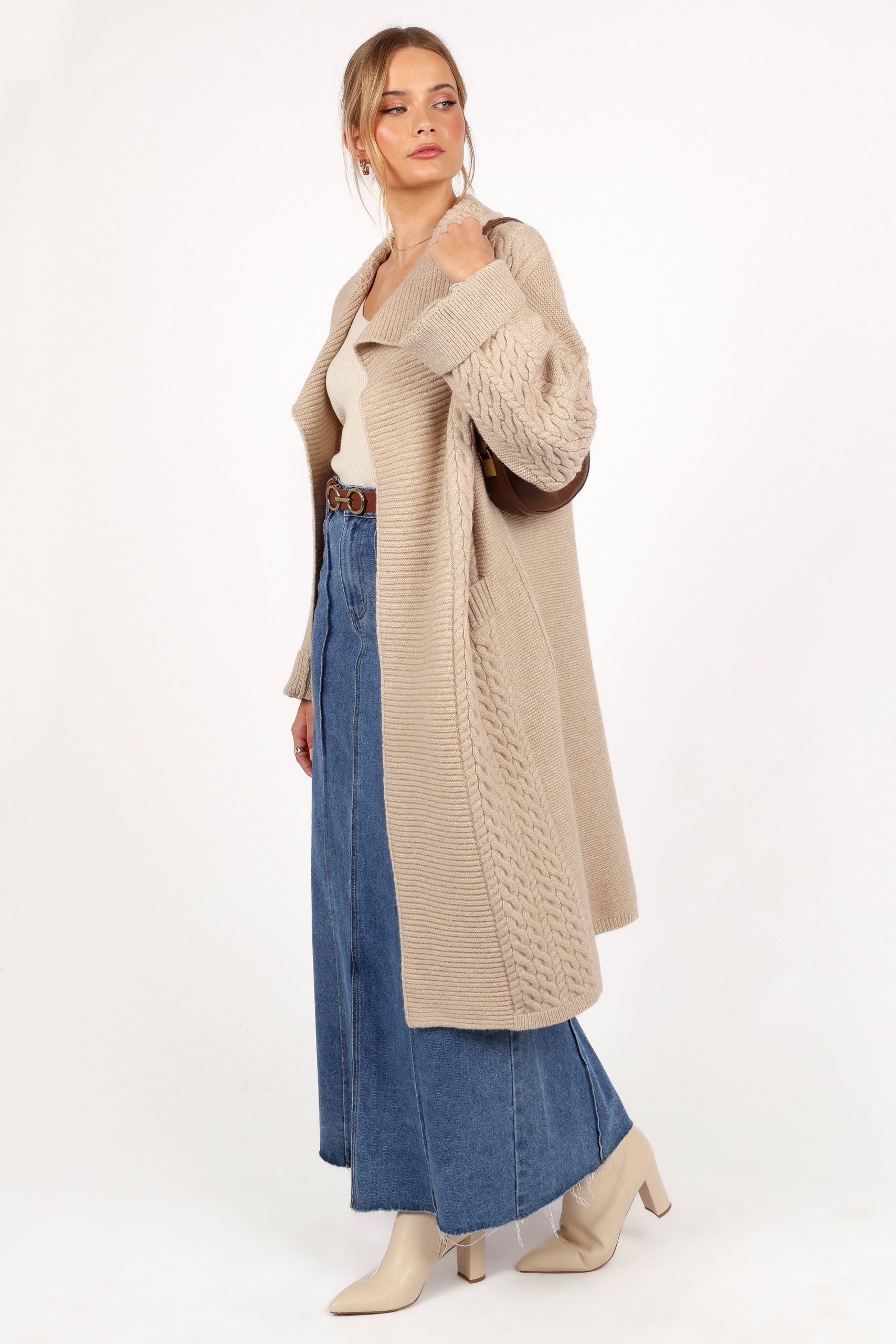 Soma Oversized Open Front Cardigan - Beige - Image 4