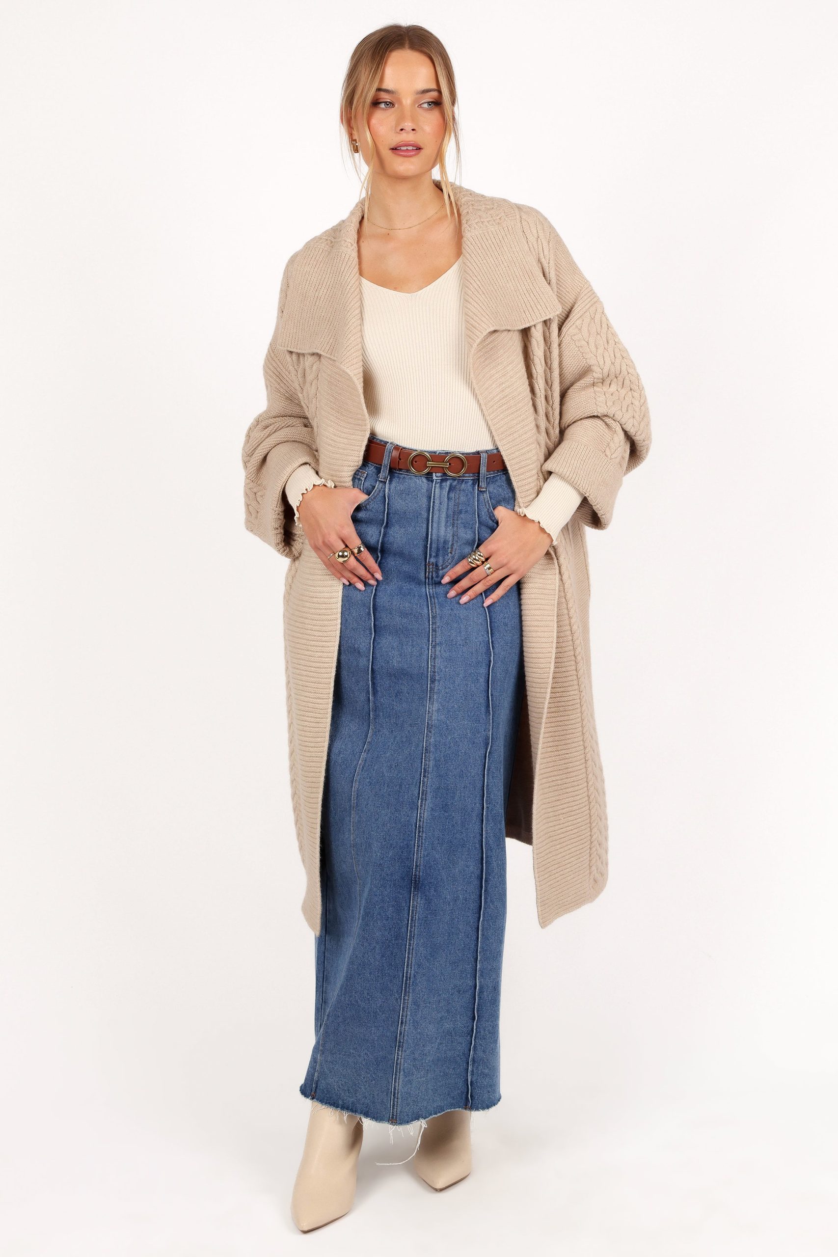 Soma Oversized Open Front Cardigan - Beige - Image 5