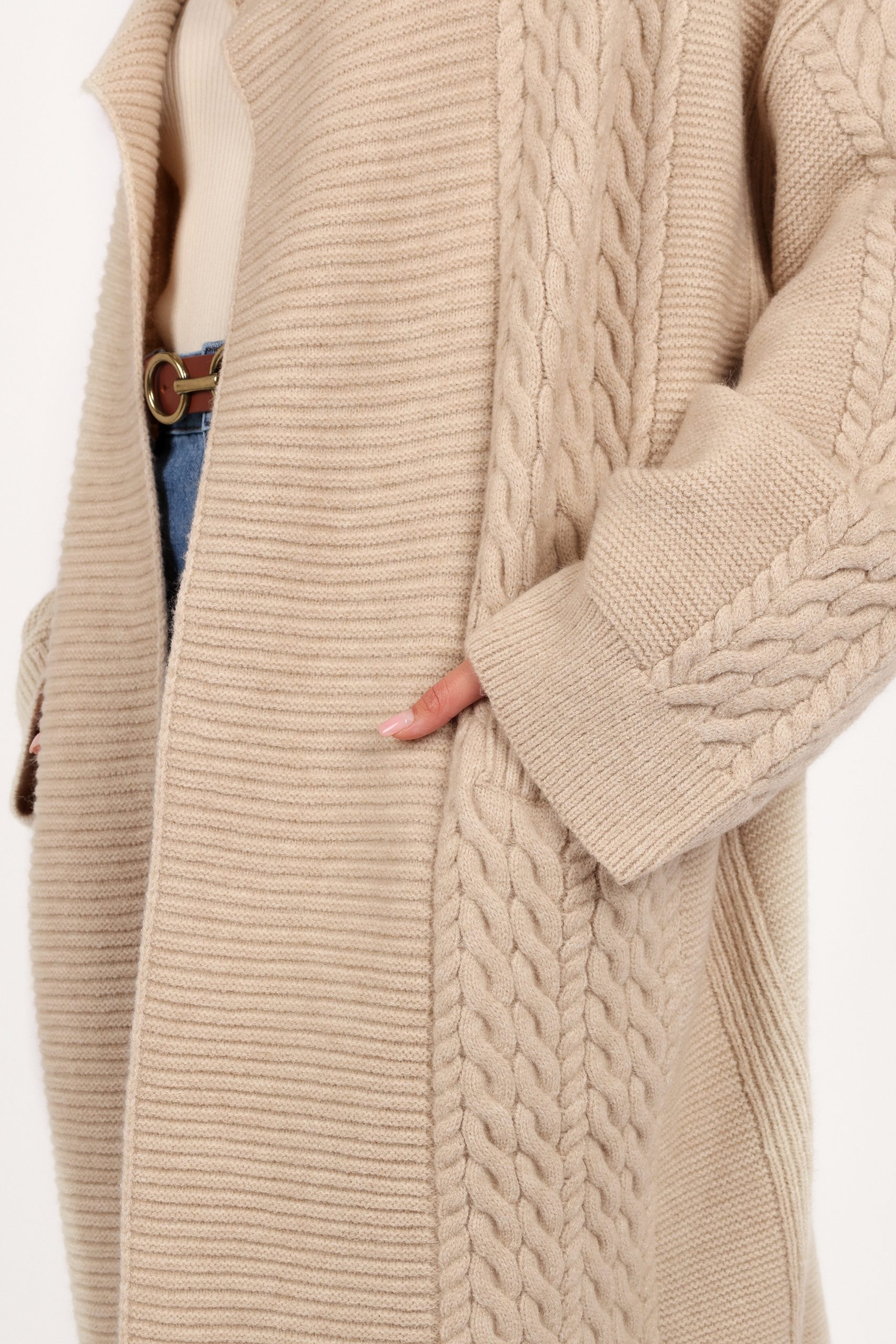 Soma Oversized Open Front Cardigan - Beige - Image 6