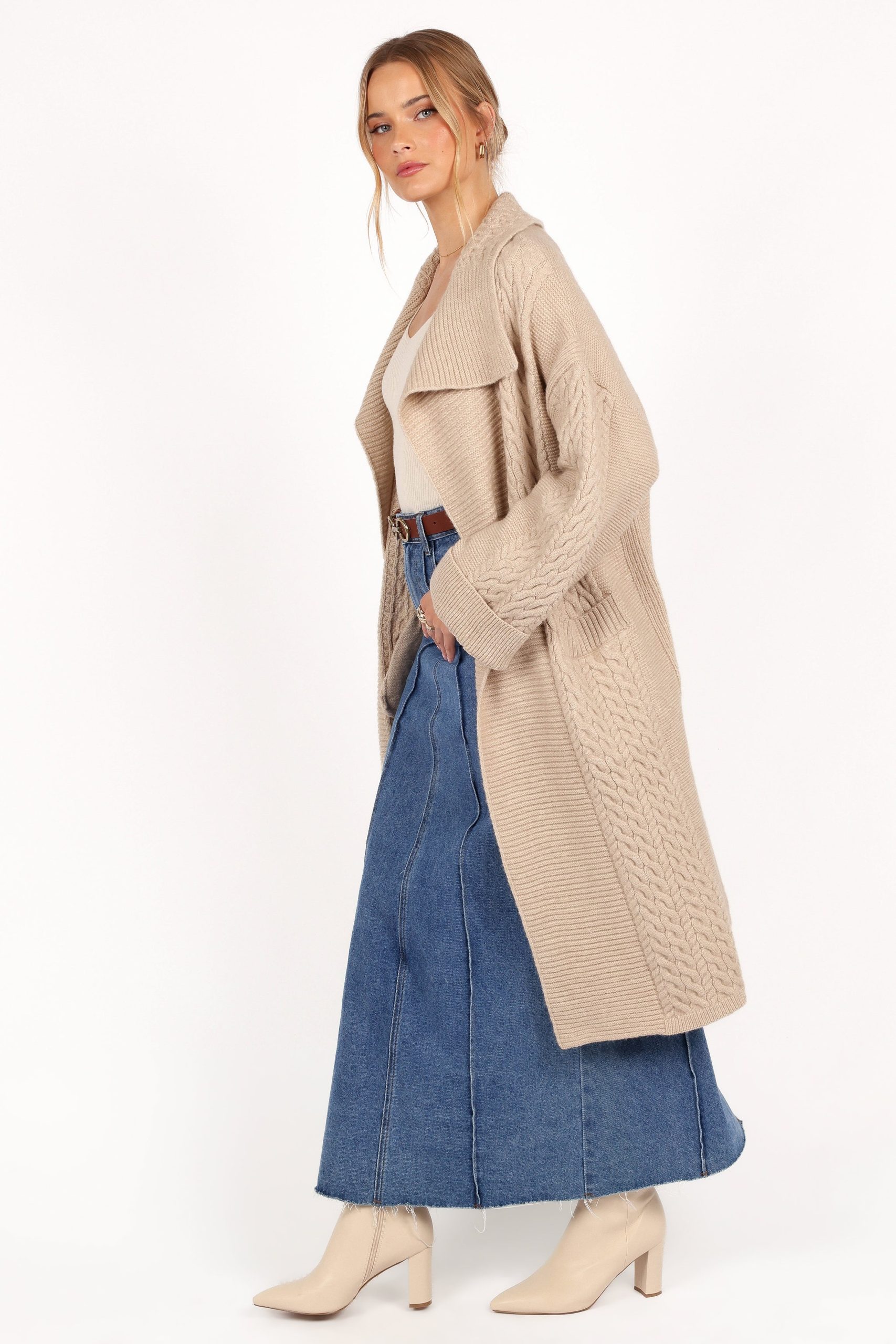 Soma Oversized Open Front Cardigan - Beige - Image 7