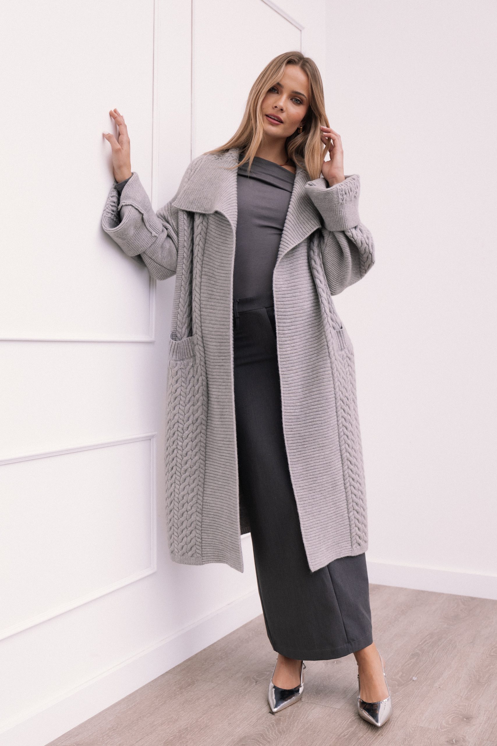 Soma Oversized Open Front Cardigan - Grey - Image 2