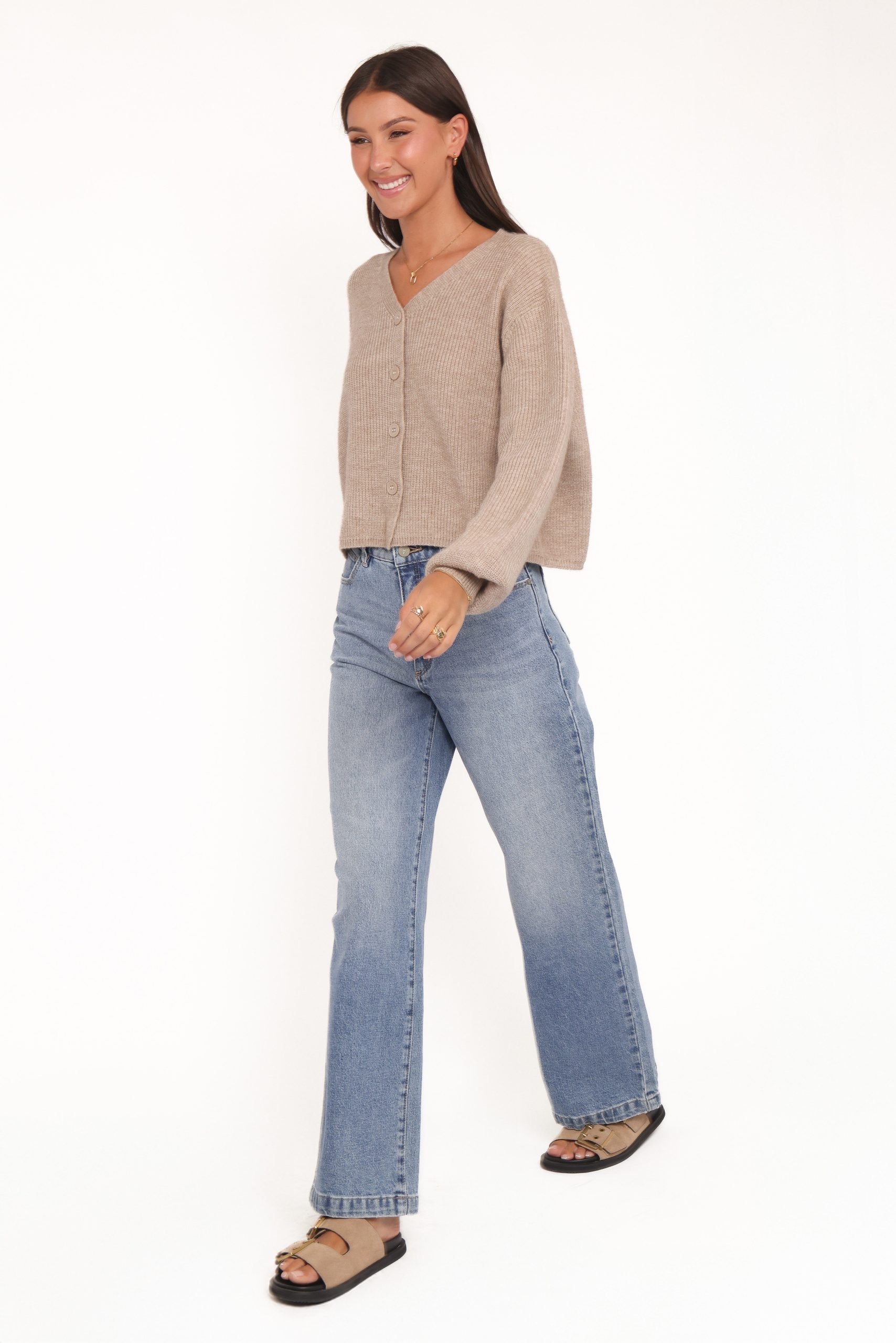 Sybil Button Front Cardigan - Mushroom - Image 5