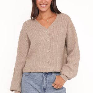 Sybil Button Front Cardigan - Mushroom