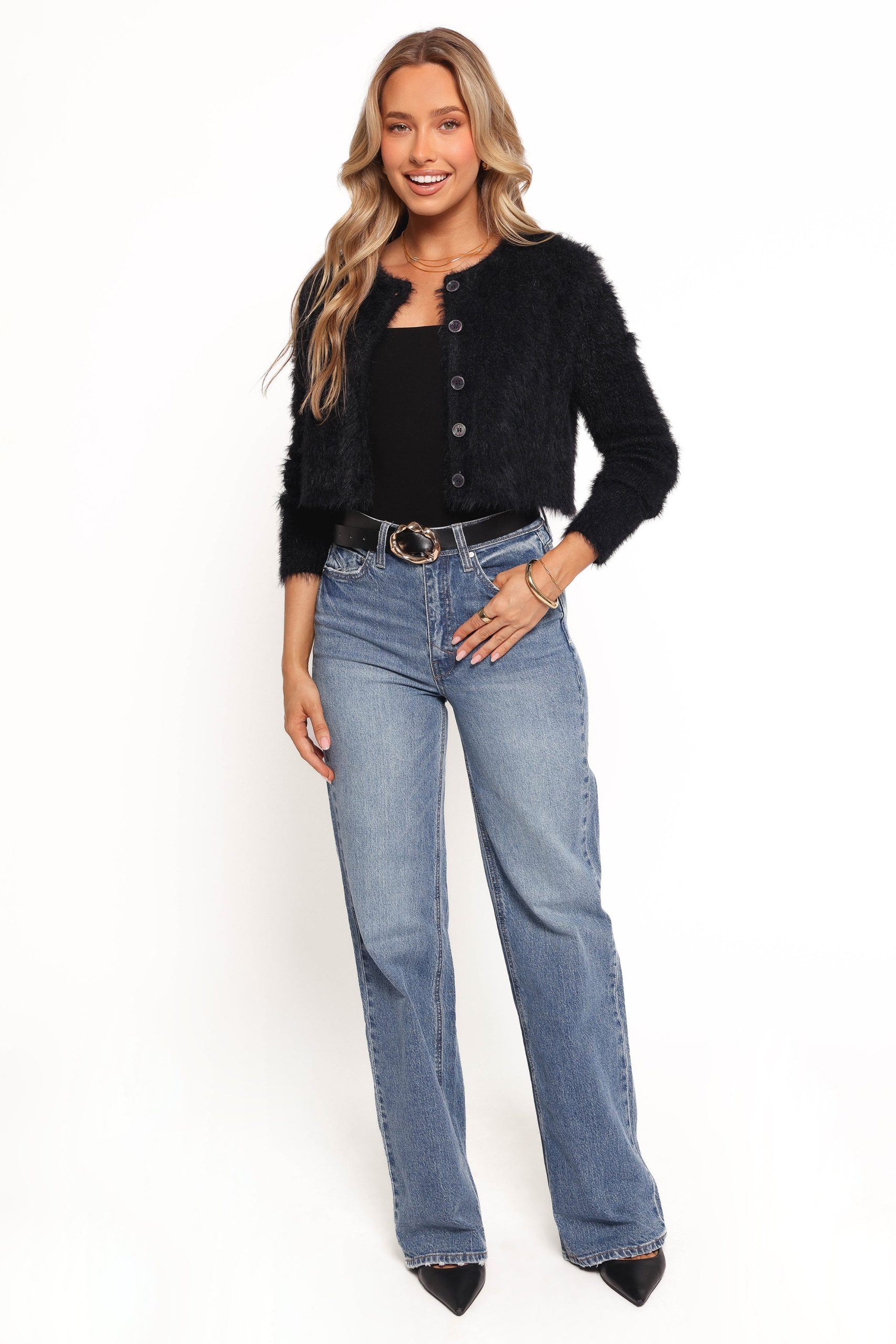 Tavan Crop Button Front Cardigan - Black - Image 2