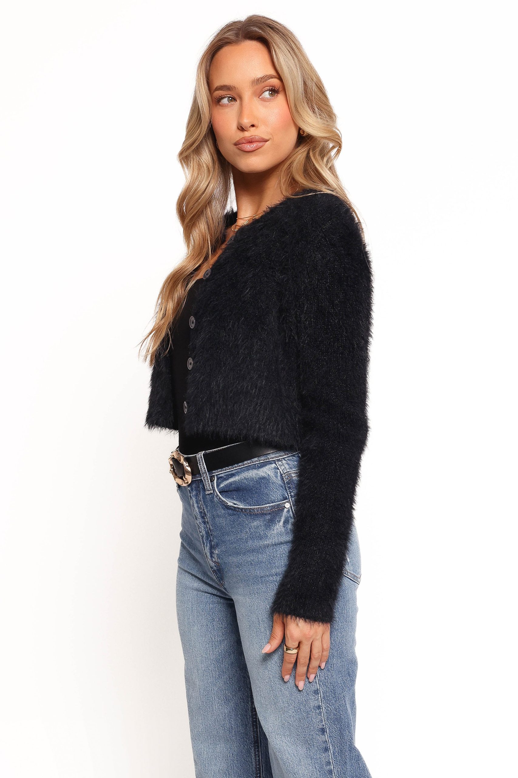 Tavan Crop Button Front Cardigan - Black - Image 3