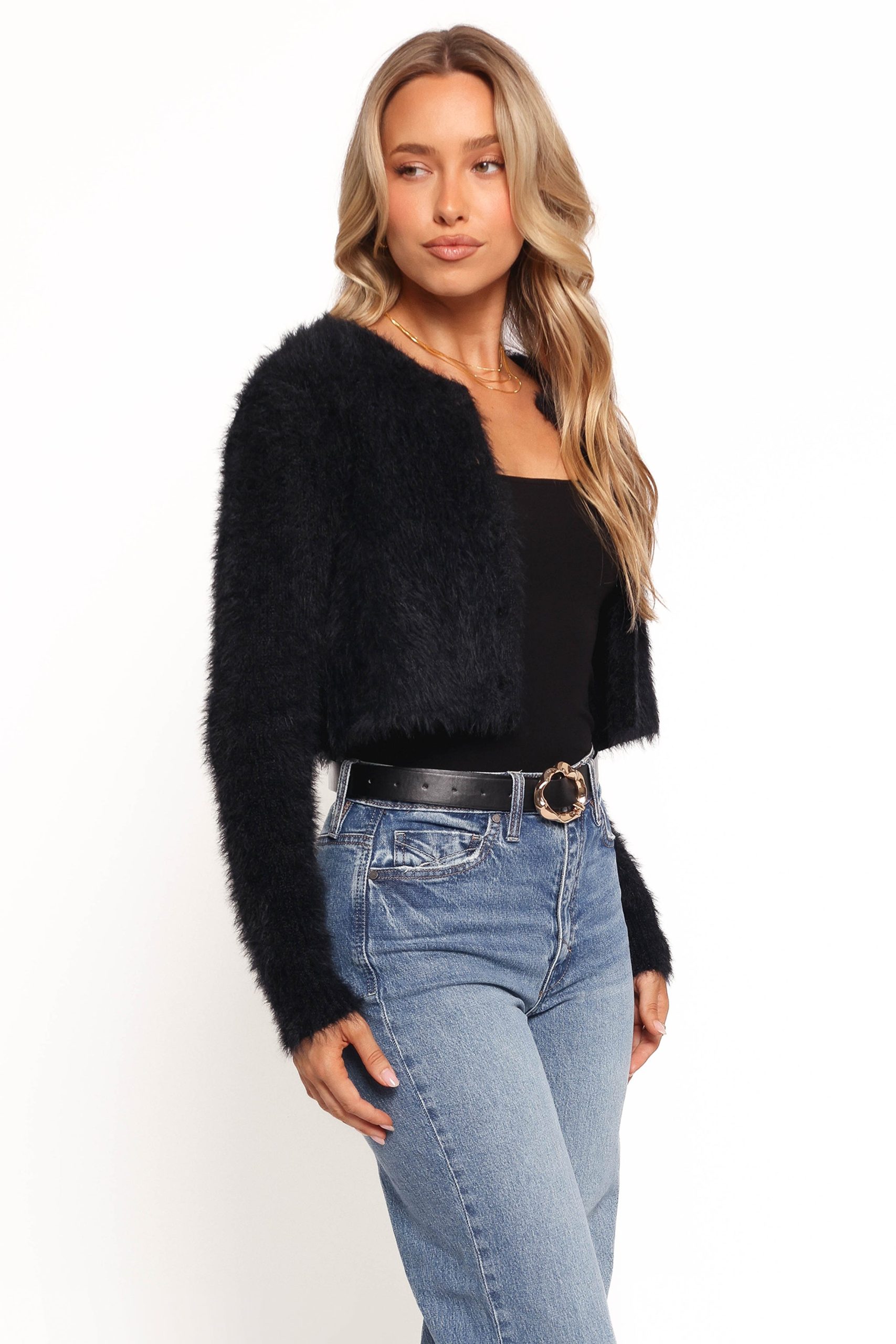 Tavan Crop Button Front Cardigan - Black - Image 5