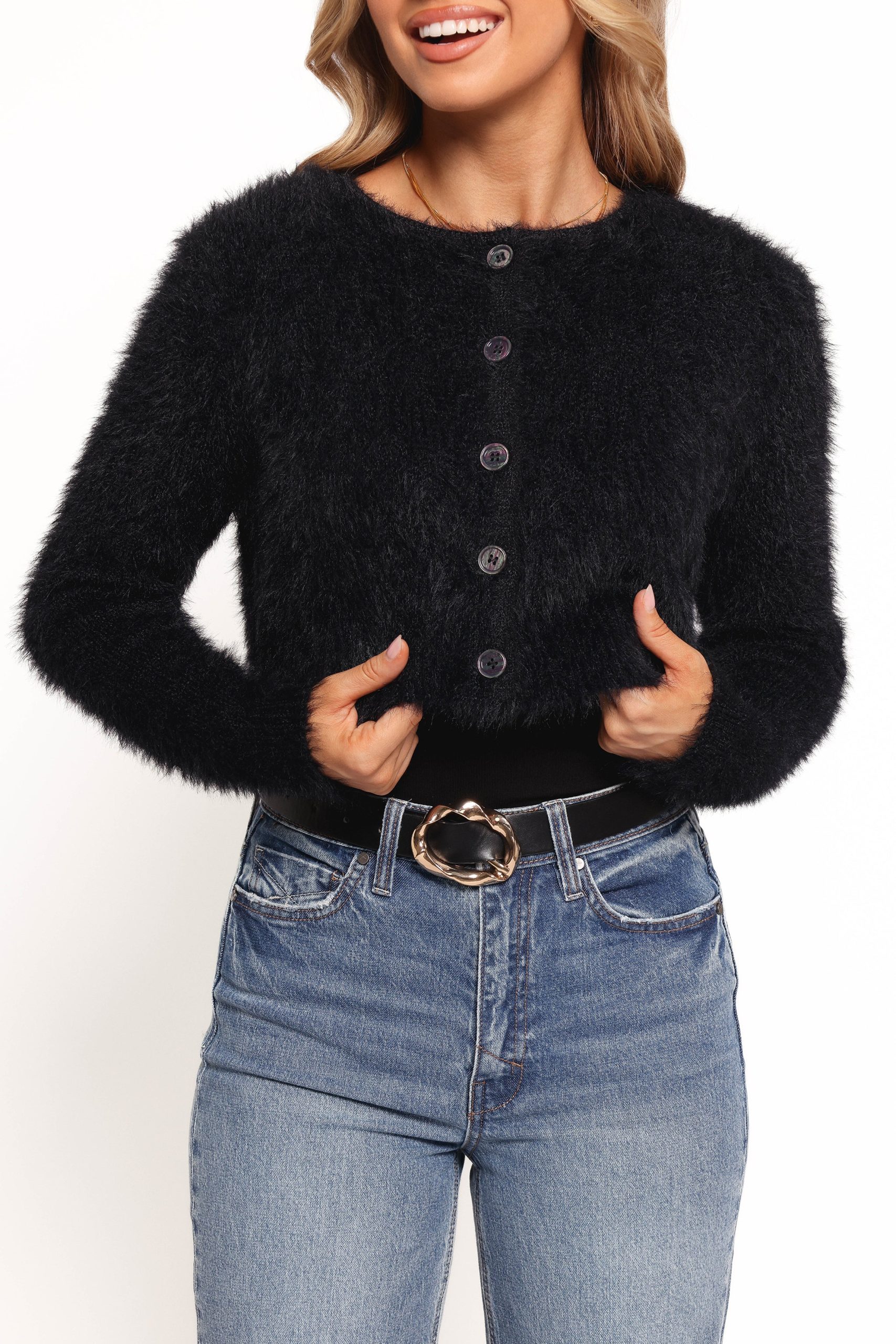 Tavan Crop Button Front Cardigan - Black - Image 6