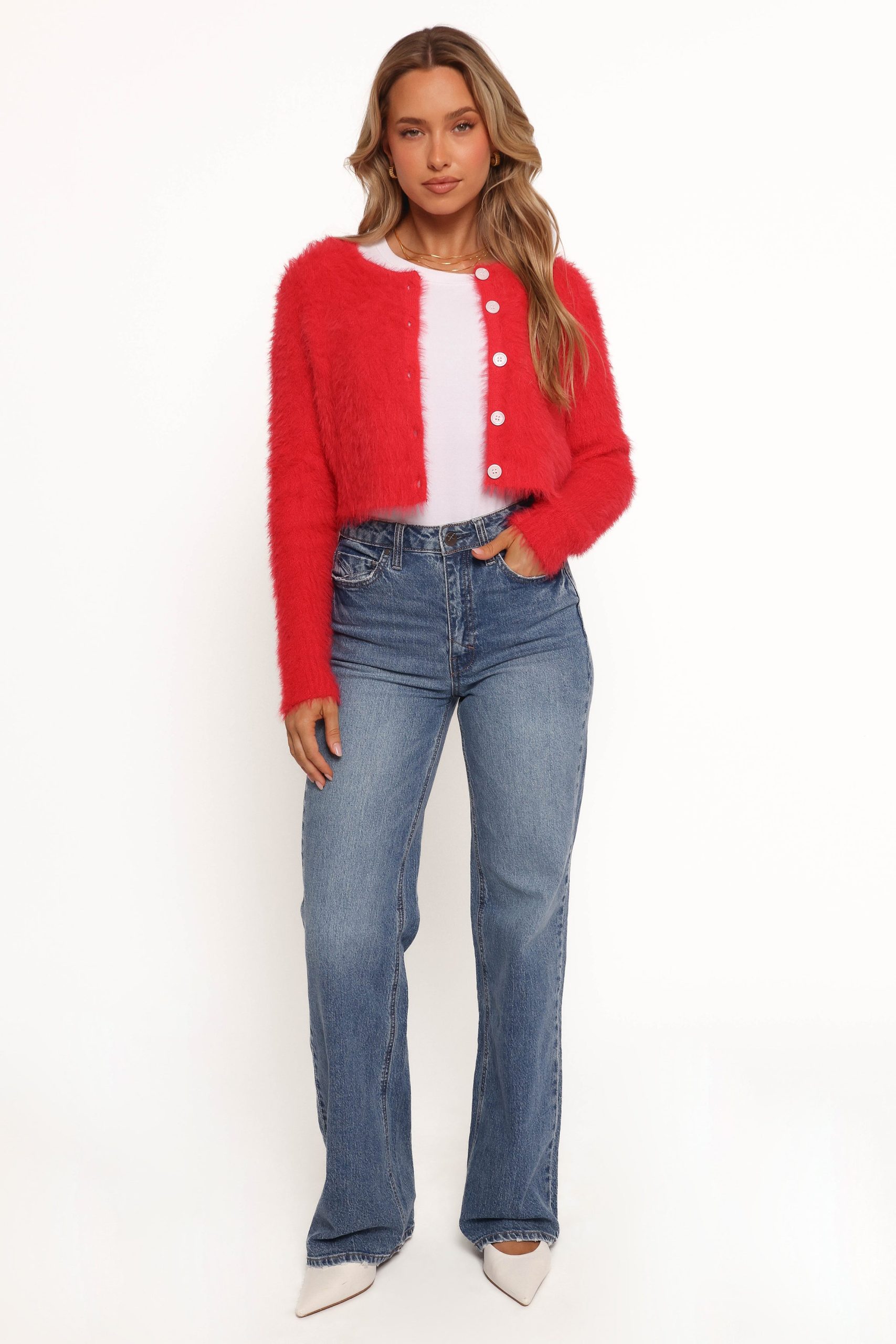 Tavan Crop Button Front Cardigan - Red - Image 4