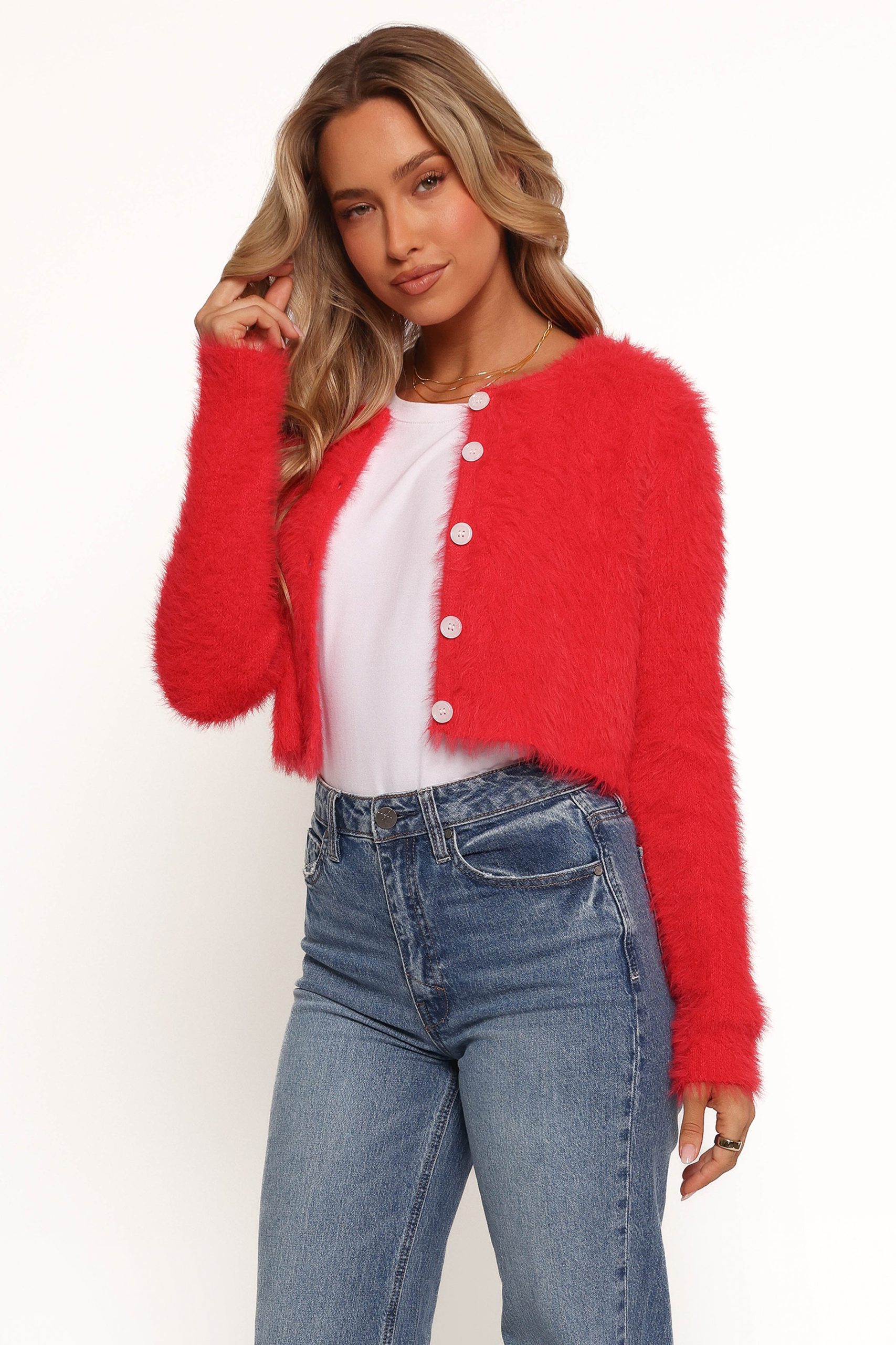 Tavan Crop Button Front Cardigan - Red - Image 5