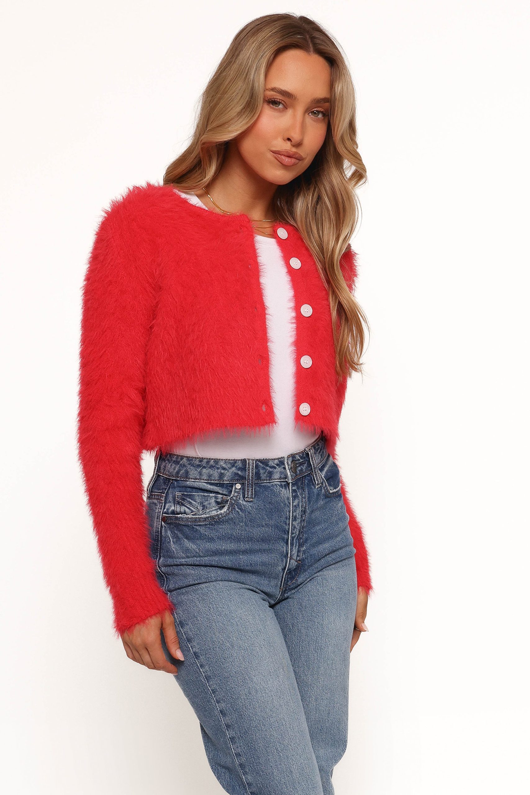 Tavan Crop Button Front Cardigan - Red - Image 7
