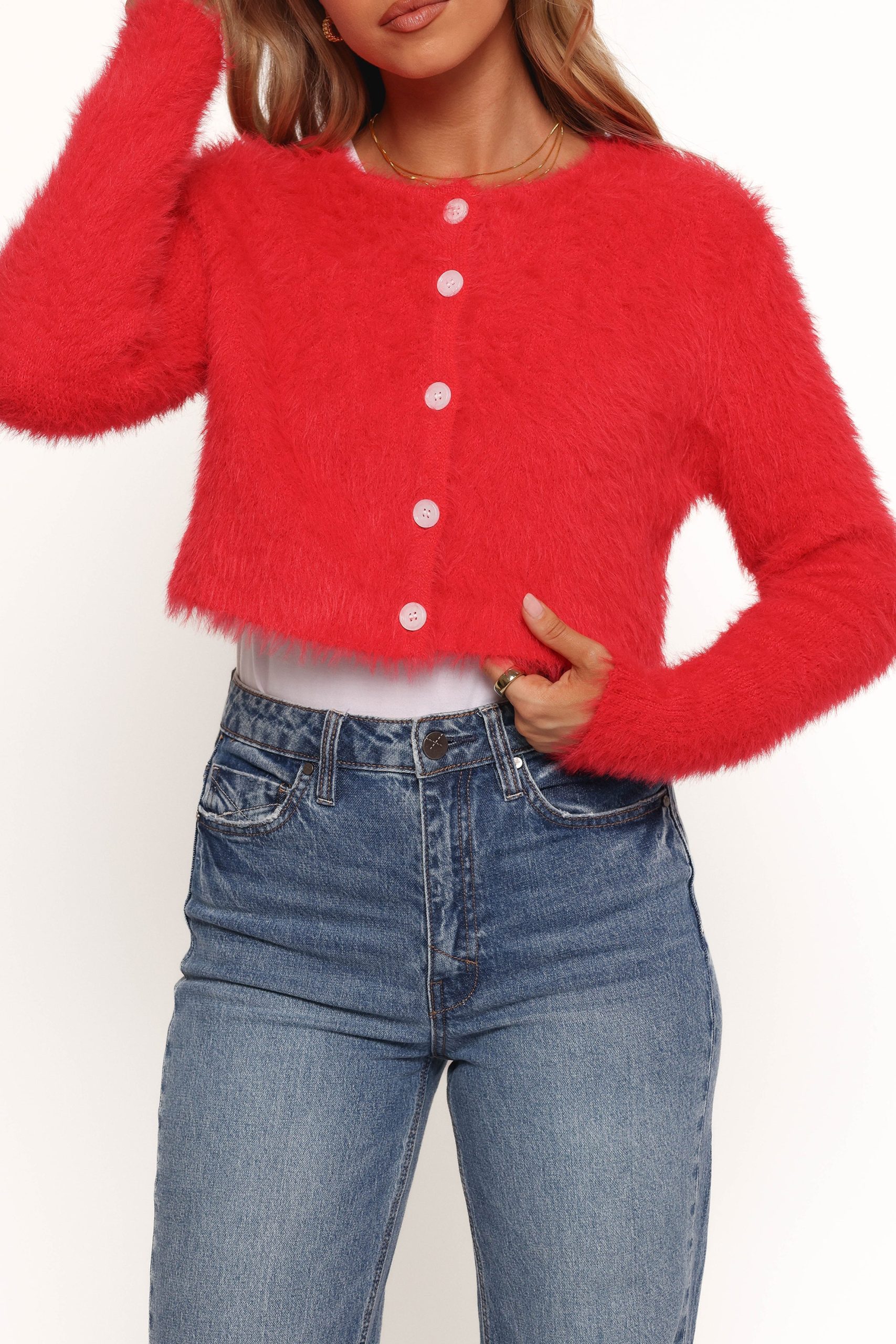 Tavan Crop Button Front Cardigan - Red - Image 8