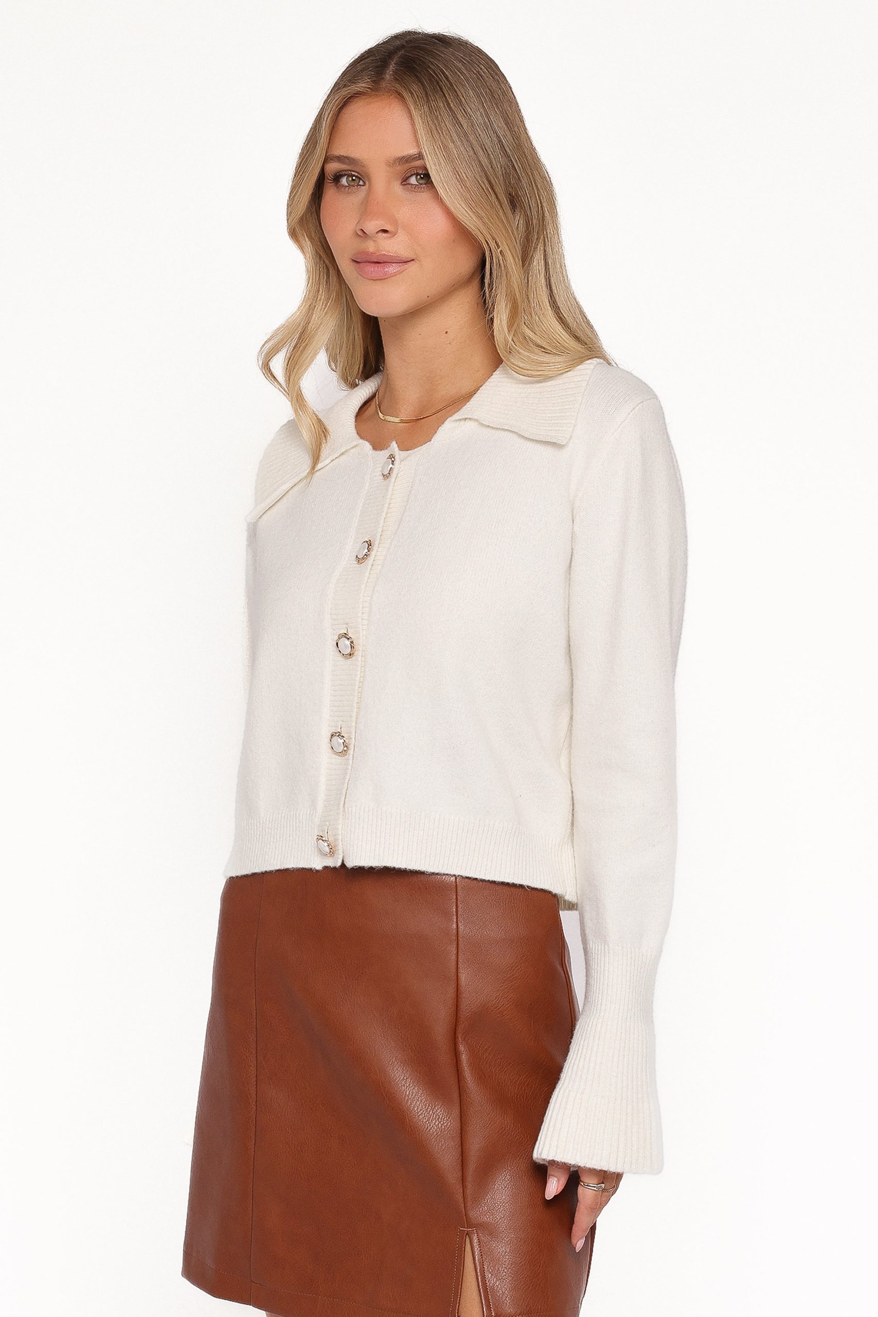 Thelma Trumpet Sleeve Cardigan - Cream - Image 3